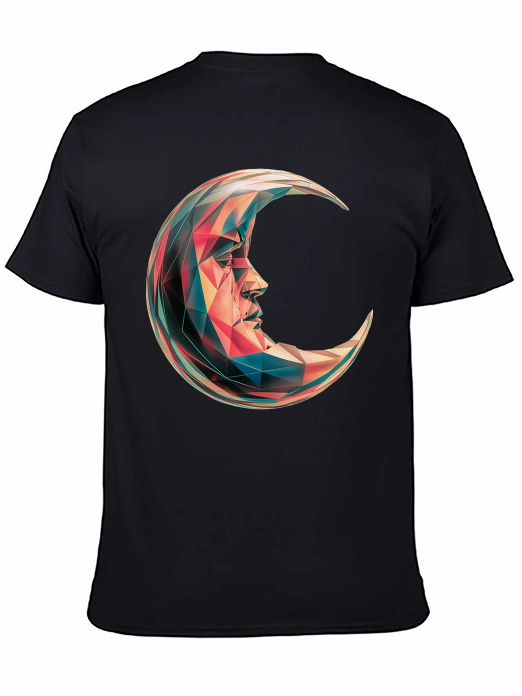 Geometric Crescent Moon Graphic T-Shirt - Black