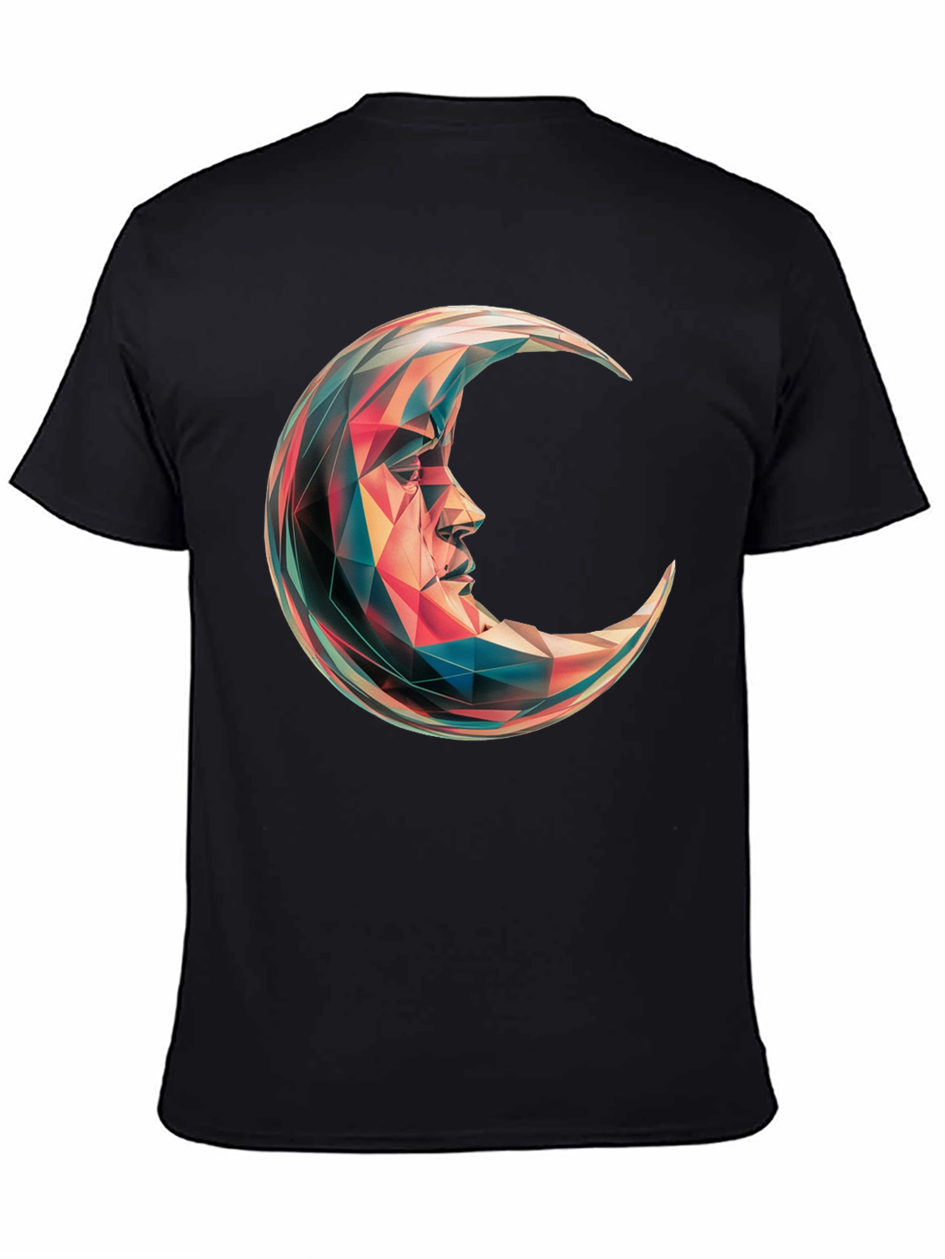 Geometric Crescent Moon Graphic T-Shirt - Black