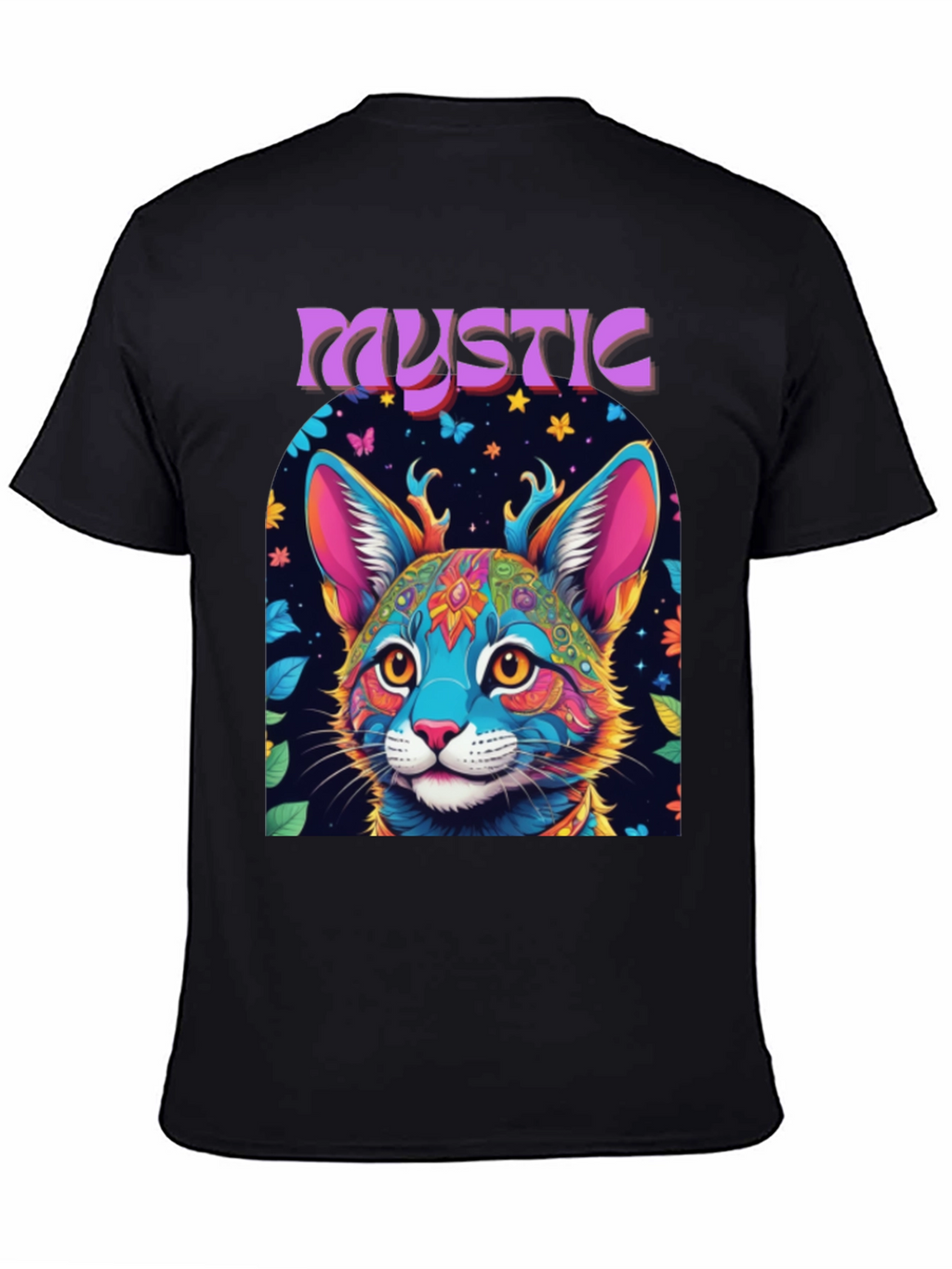 Mystic Cat Graphic Tee - Vibrant Psychedelic Design