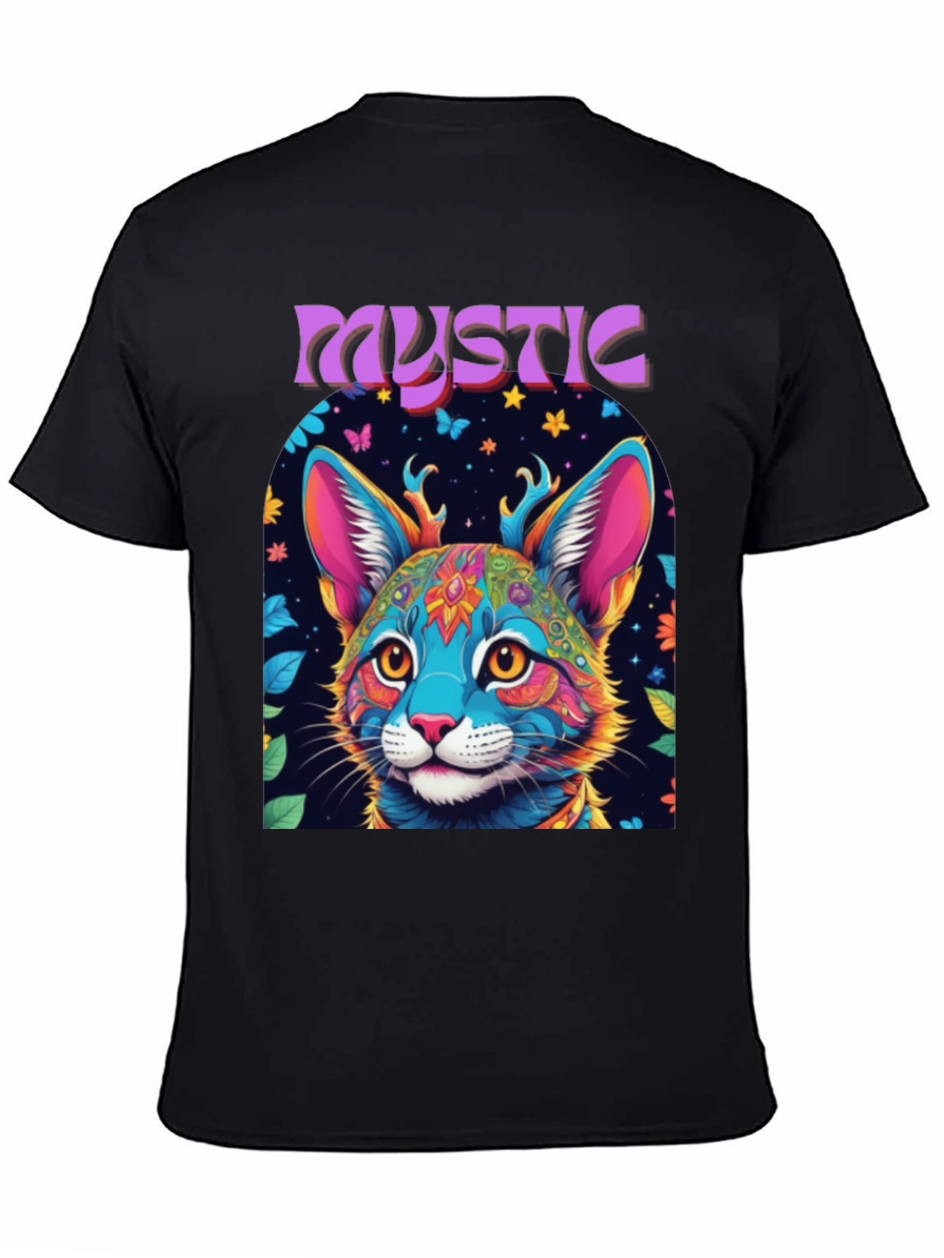 Mystic Cat Graphic Tee - Vibrant Psychedelic Design