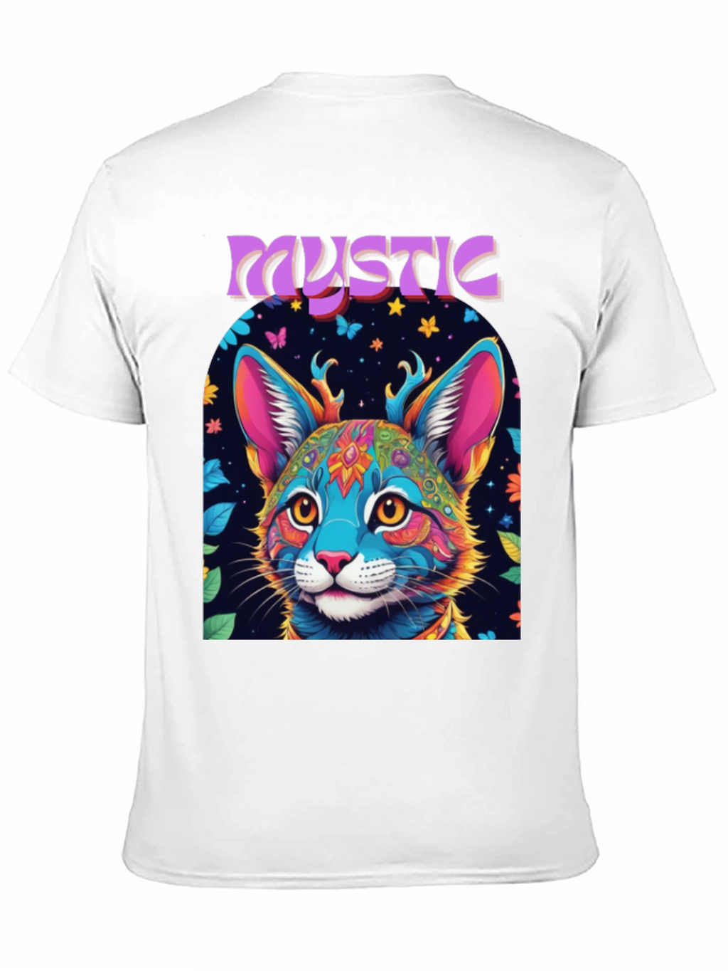 Mystic Cat Graphic Tee - Vibrant Psychedelic Design