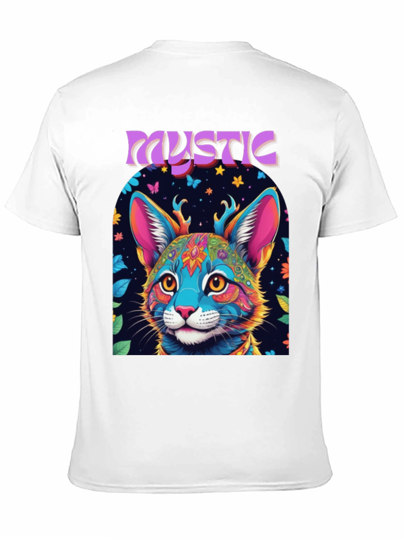 Mystic Cat Graphic Tee - Vibrant Psychedelic Design