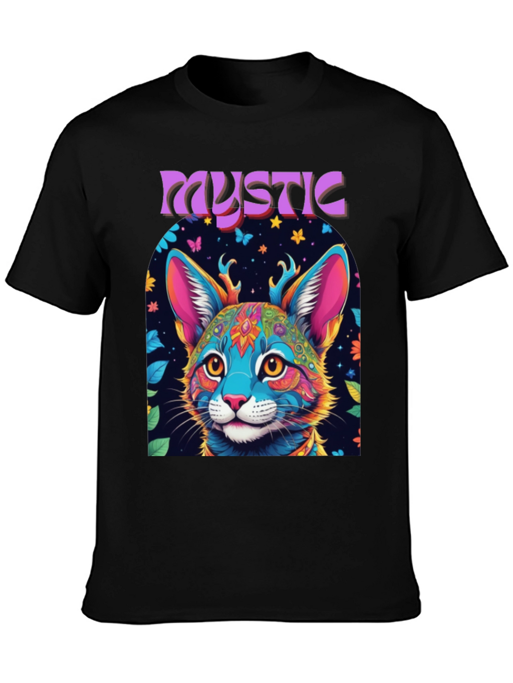 Mystic Cat Graphic Tee - Vibrant Psychedelic Design