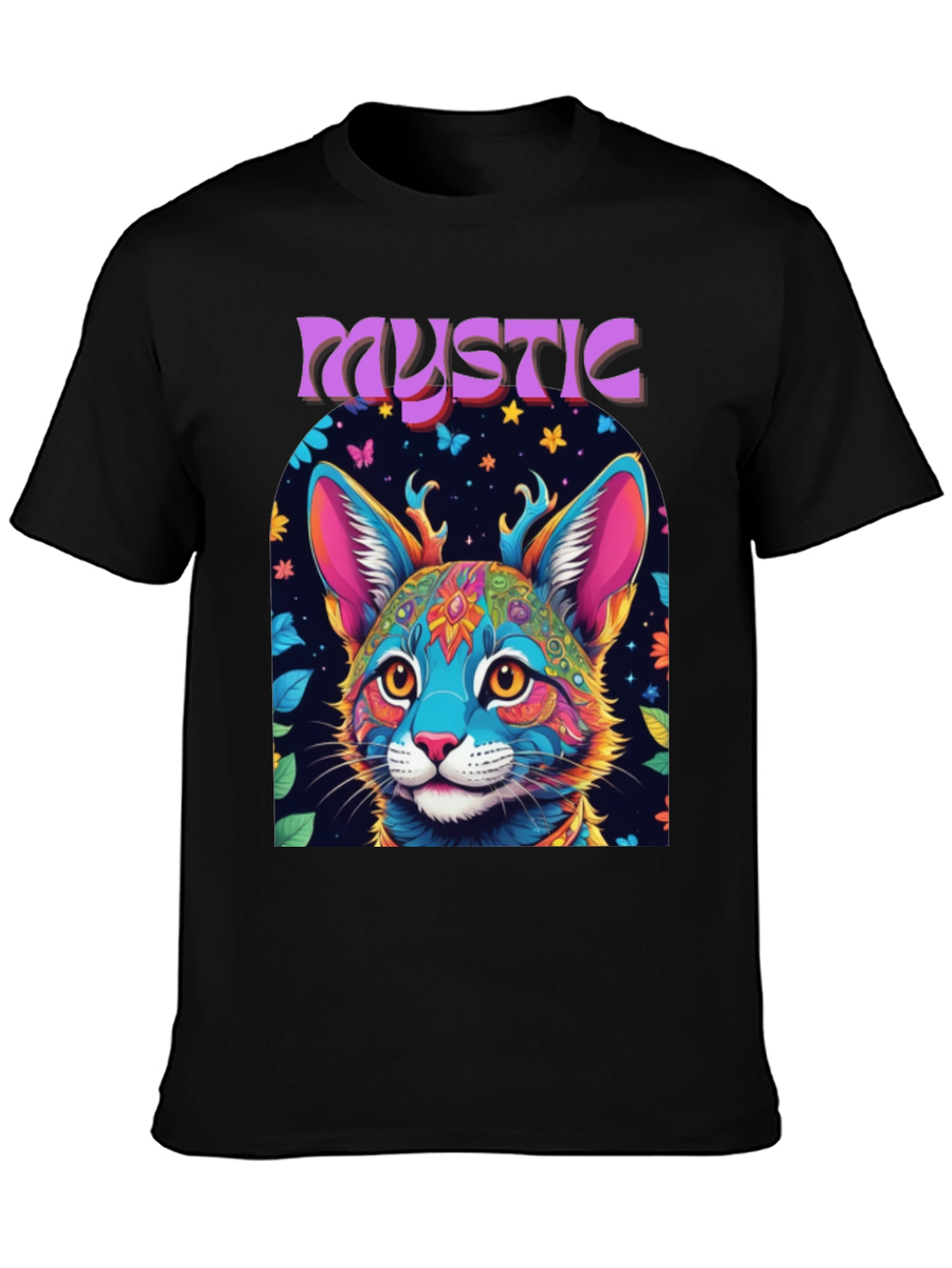 Mystic Cat Graphic Tee - Vibrant Psychedelic Design