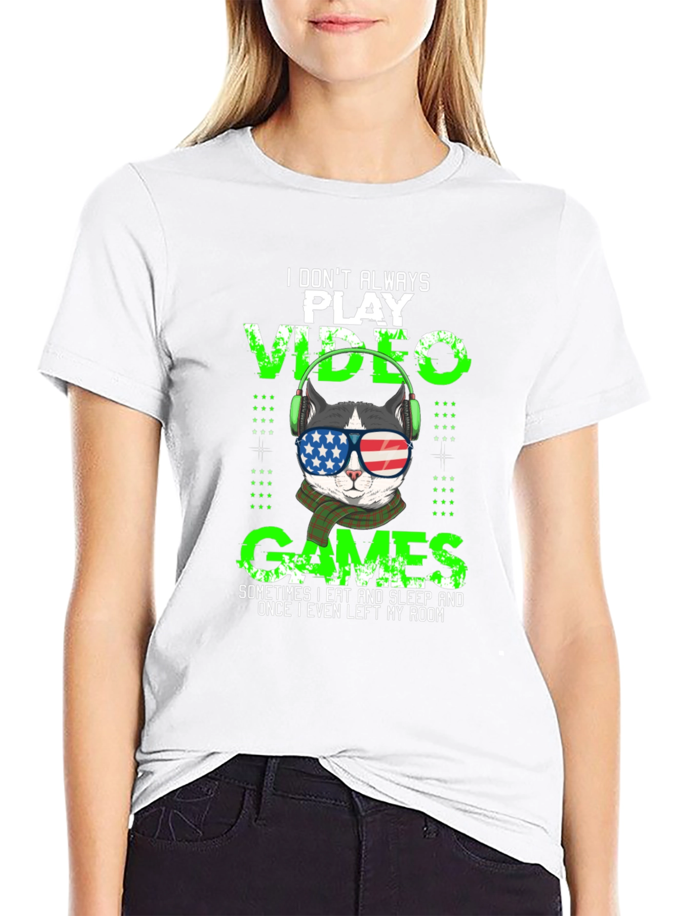 Gamer Cat T-Shirt - American Flag Sunglasses