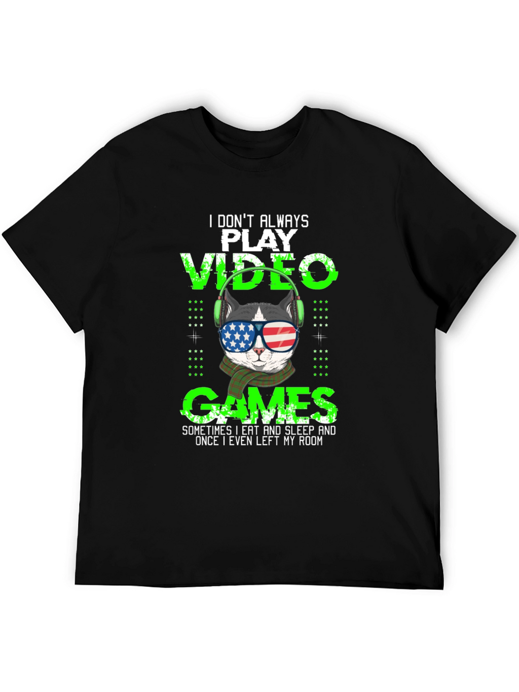 Gamer Cat T-Shirt - American Flag Sunglasses