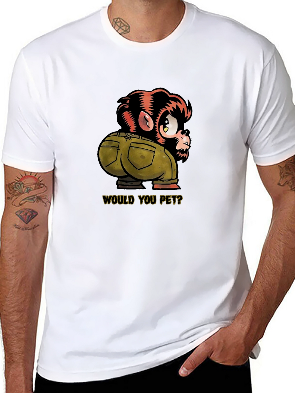 Monkey Butt T-Shirt - Would You Pet? Novelty Tee