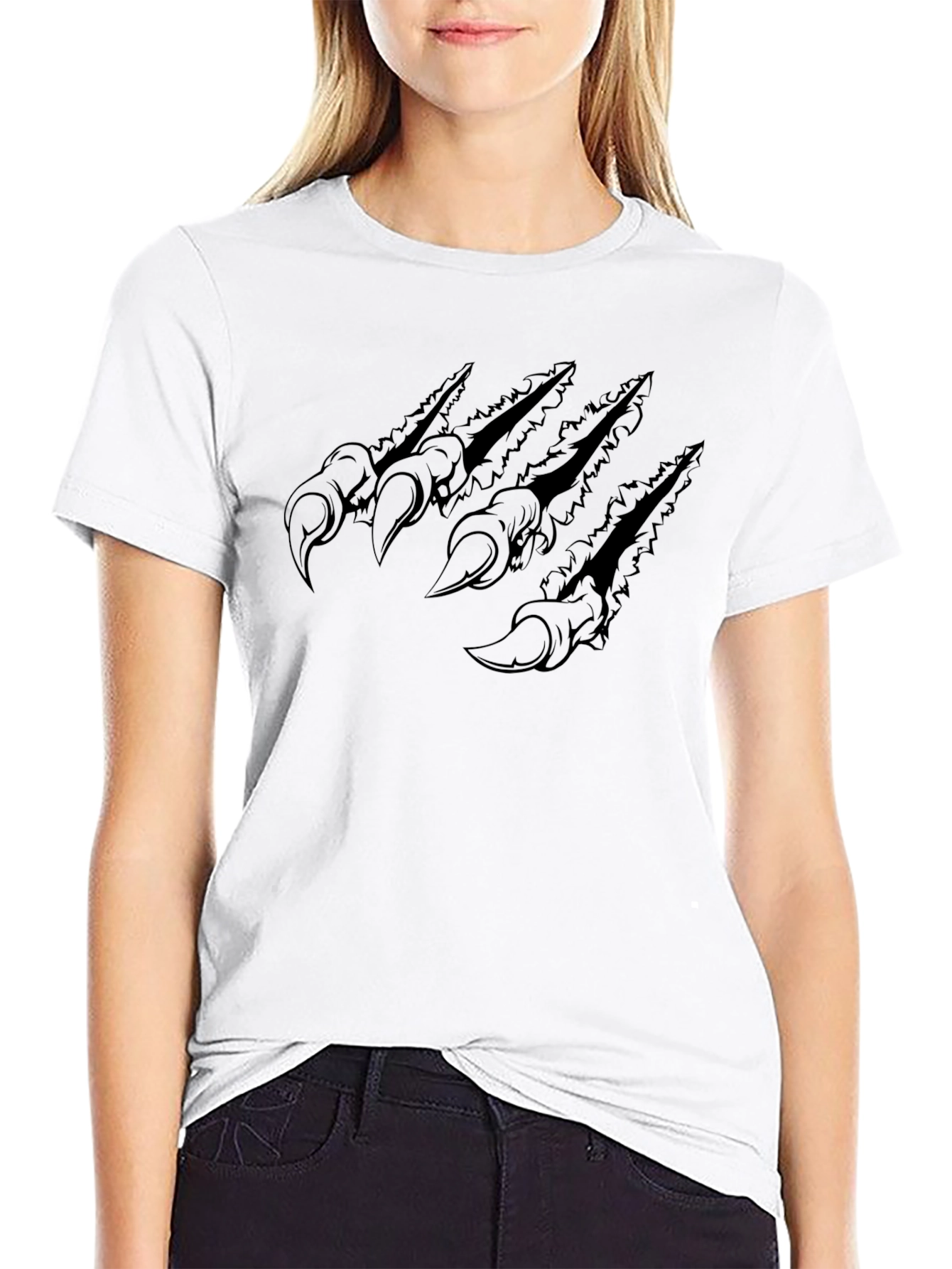 Claw Mark Graphic Tee - Black Cotton T-Shirt