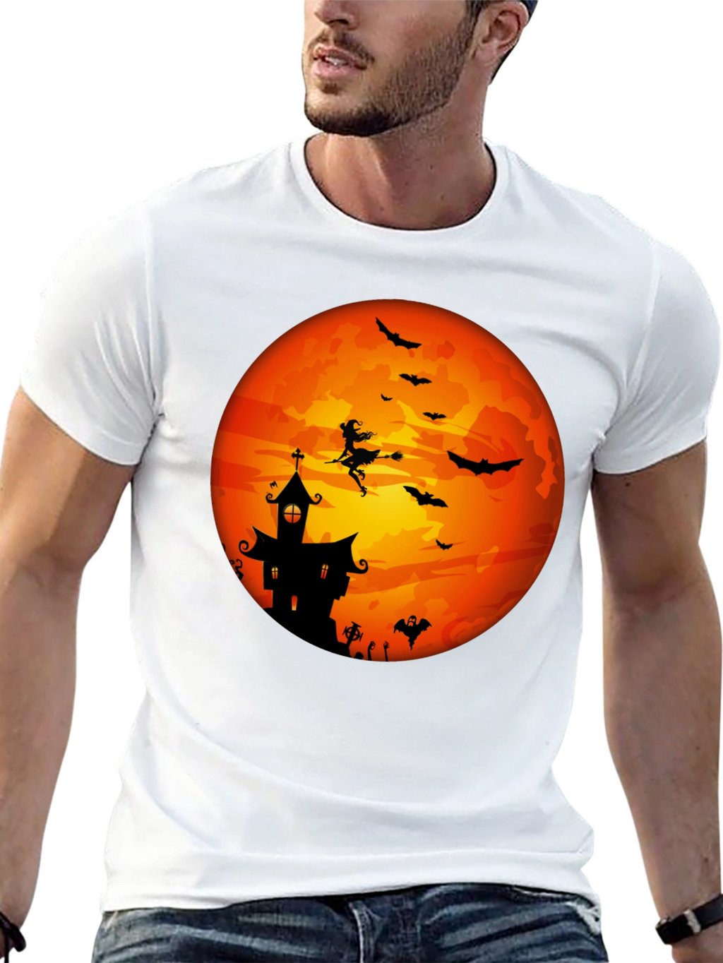 Halloween Moon Witch & Haunted House T-Shirt