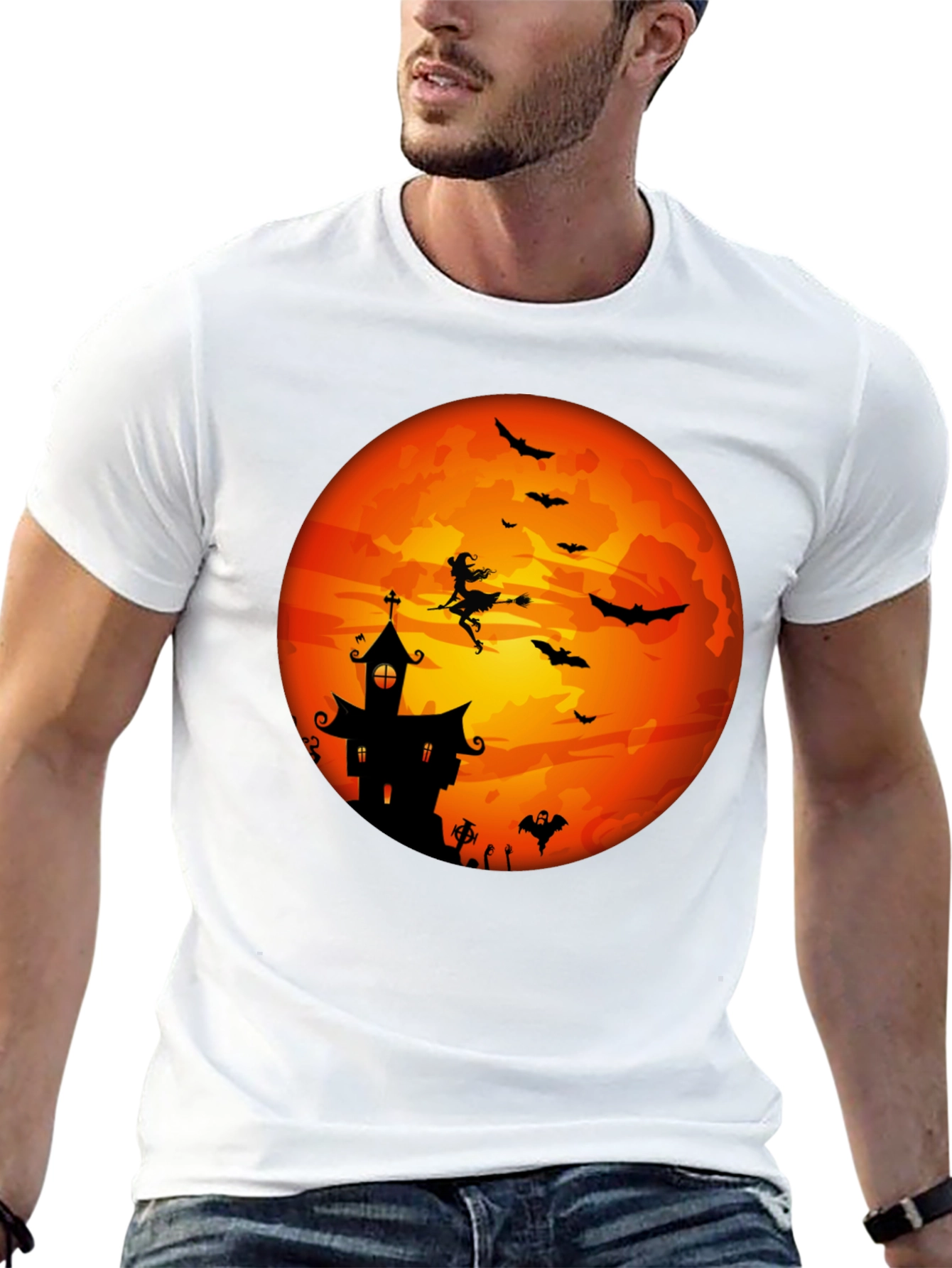 Halloween Moon Witch & Haunted House T-Shirt