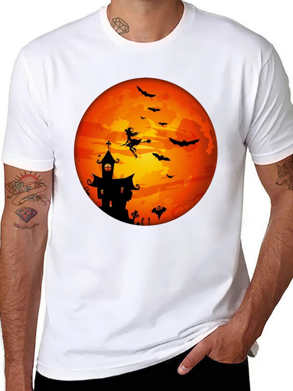Halloween Moon Witch & Haunted House T-Shirt