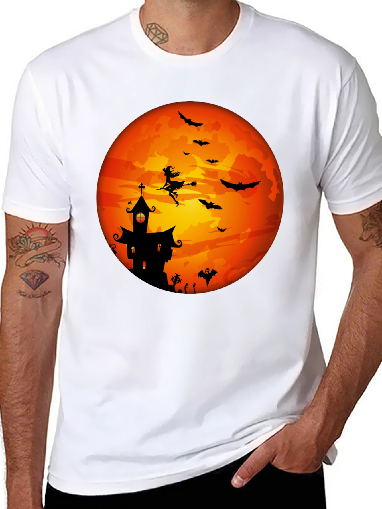 Halloween Moon Witch & Haunted House T-Shirt