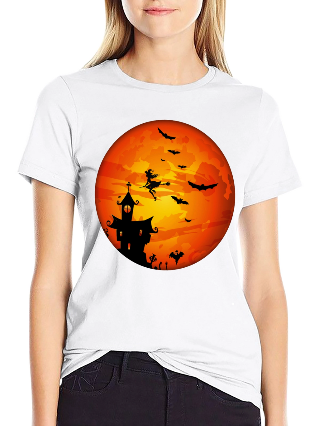 Halloween Moon Witch & Haunted House T-Shirt