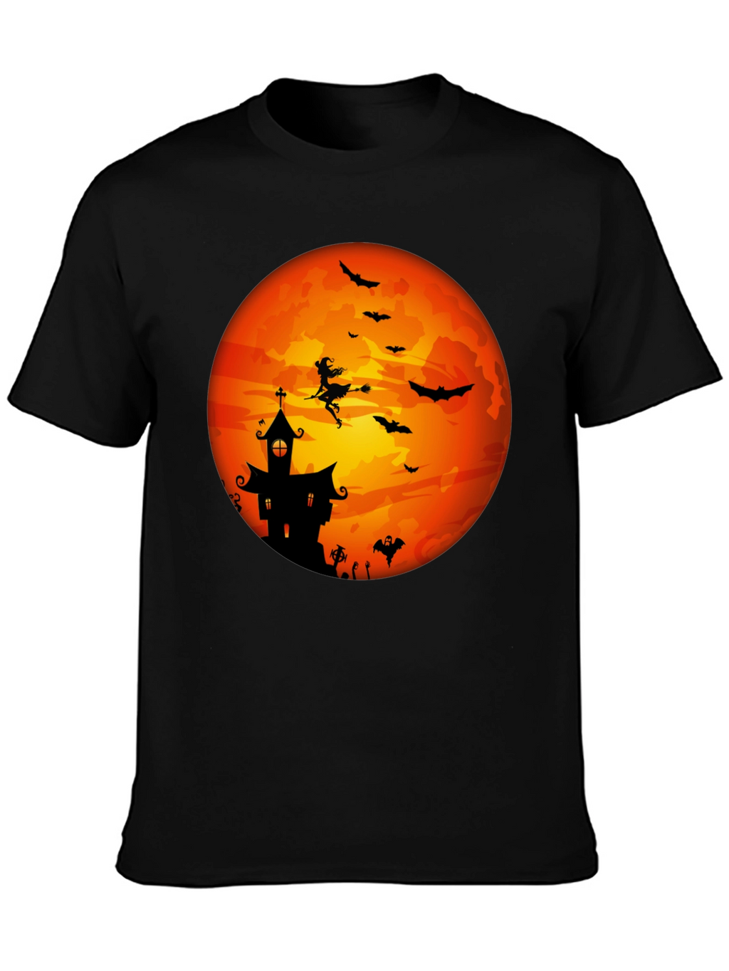 Halloween Moon Witch & Haunted House T-Shirt