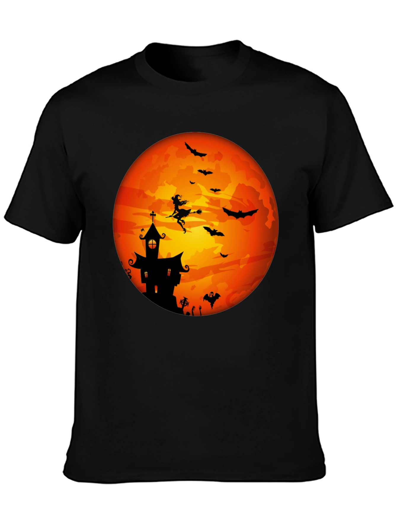 Halloween Moon Witch & Haunted House T-Shirt