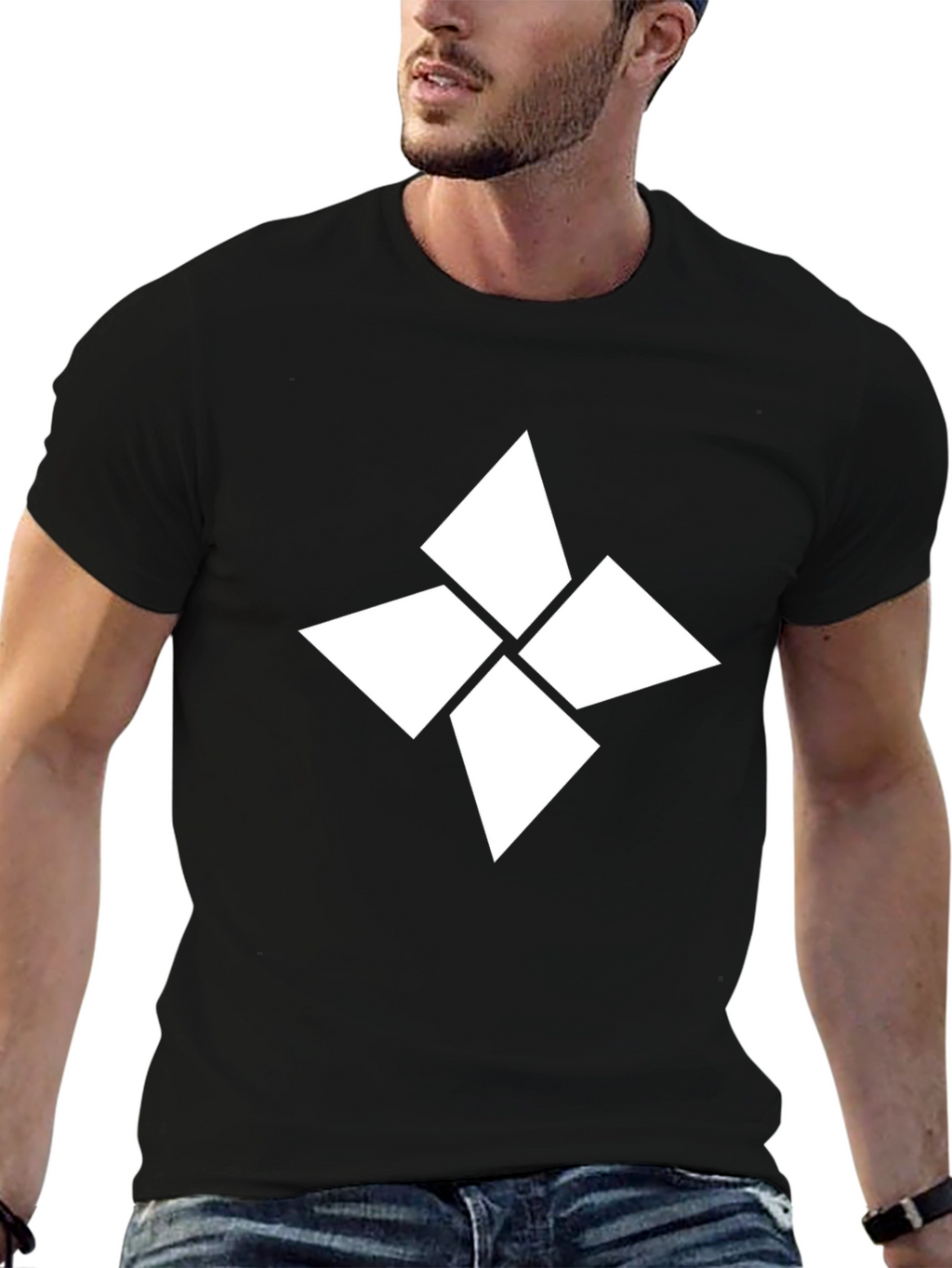 Geometric White Logo Black T-Shirt