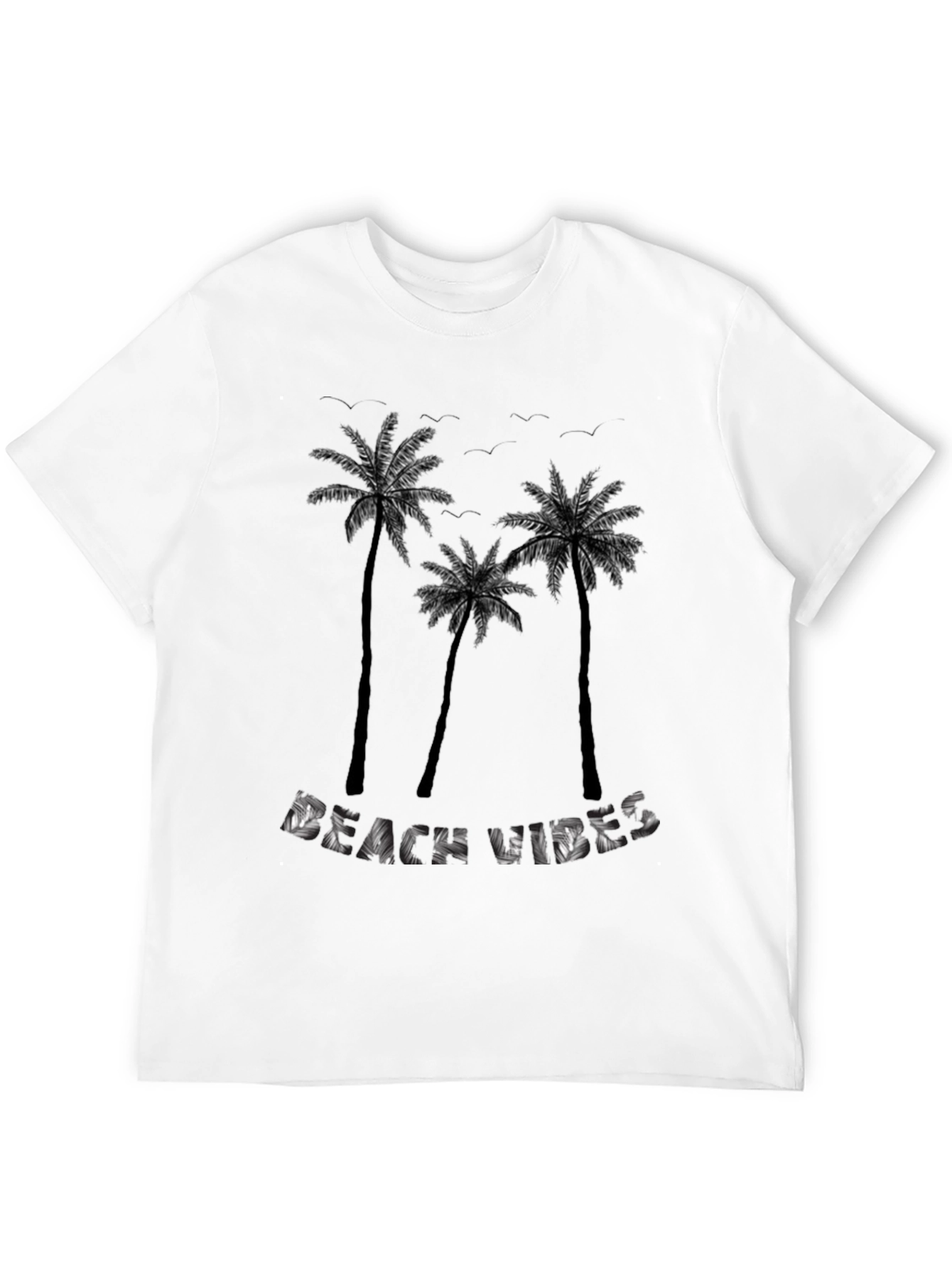 Beach Vibes Palm Tree Graphic Tee - Black Cotton T-Shirt