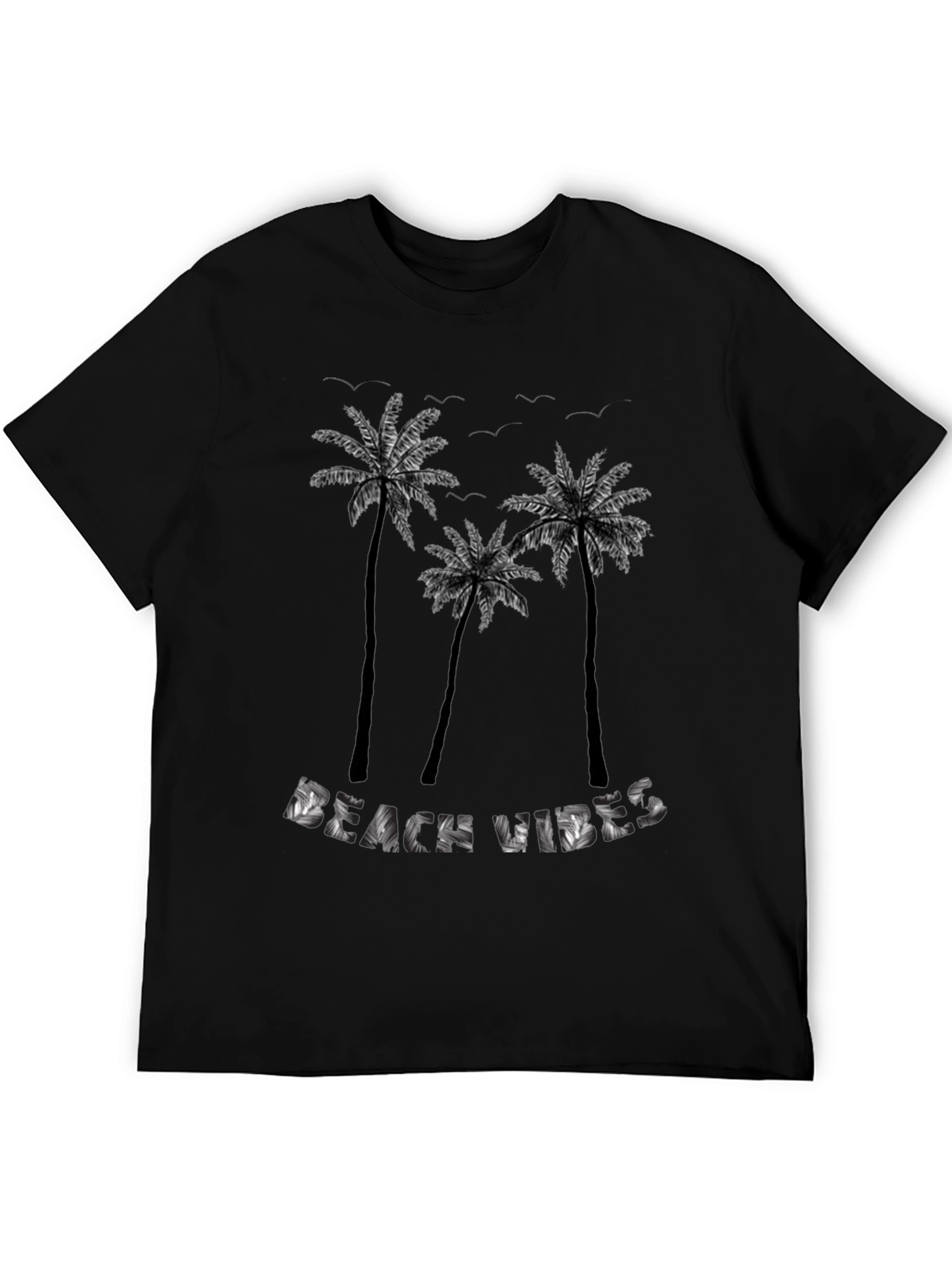 Beach Vibes Palm Tree Graphic Tee - Black Cotton T-Shirt