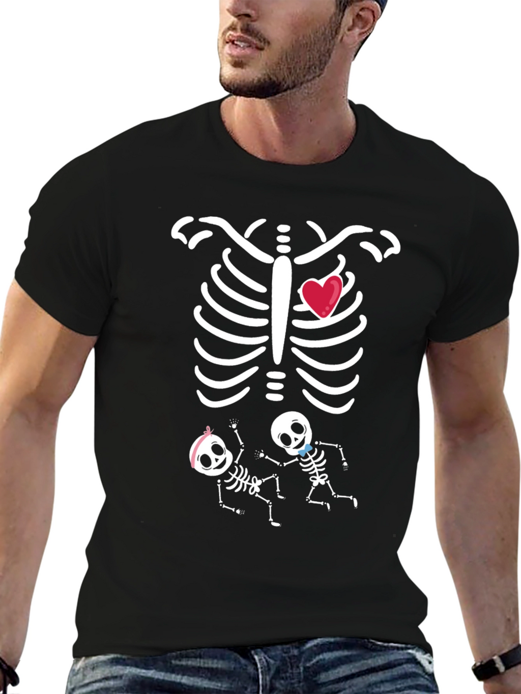 Funny Twin Skeleton Pregnancy T-Shirt