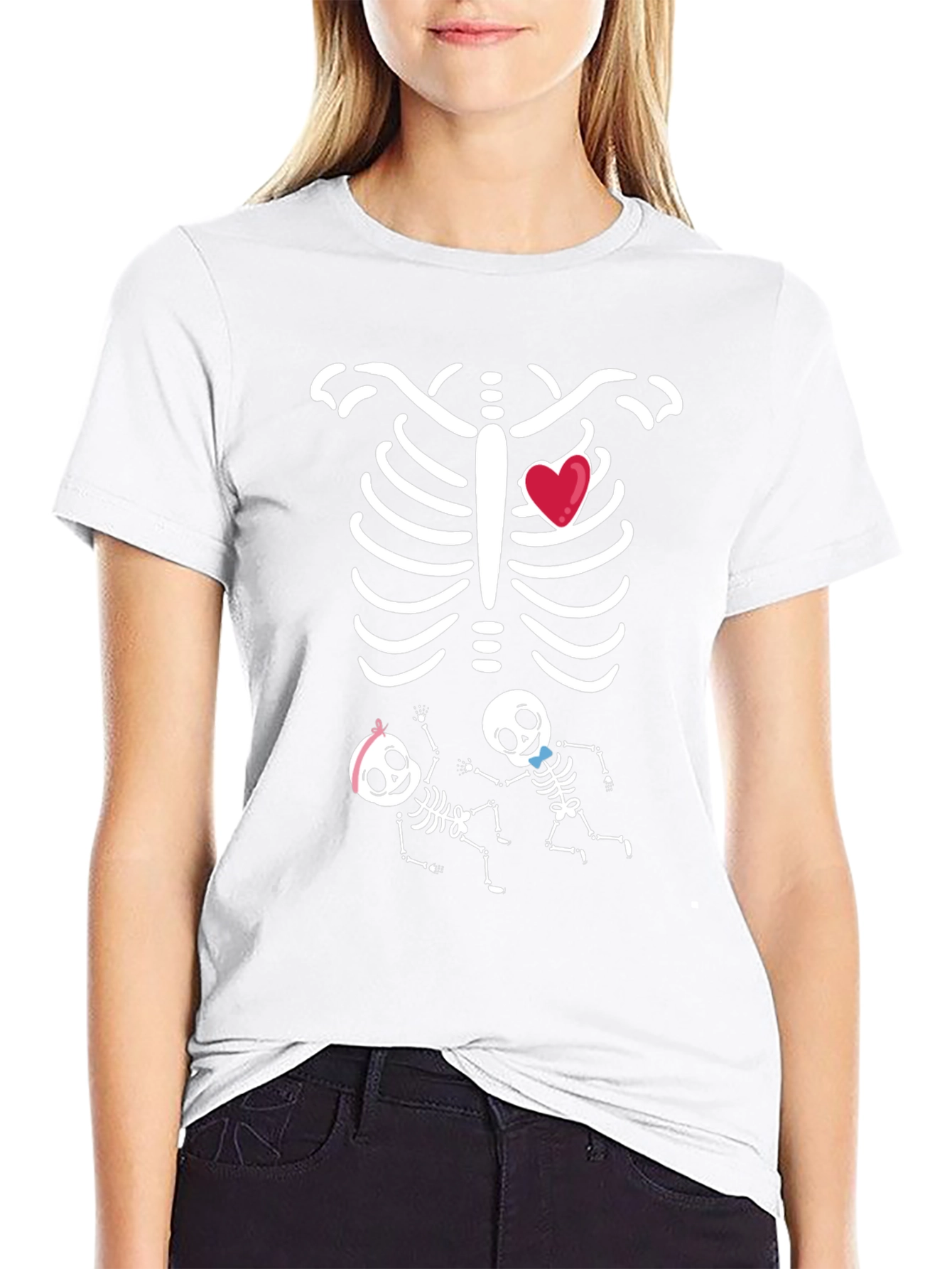 Funny Twin Skeleton Pregnancy T-Shirt