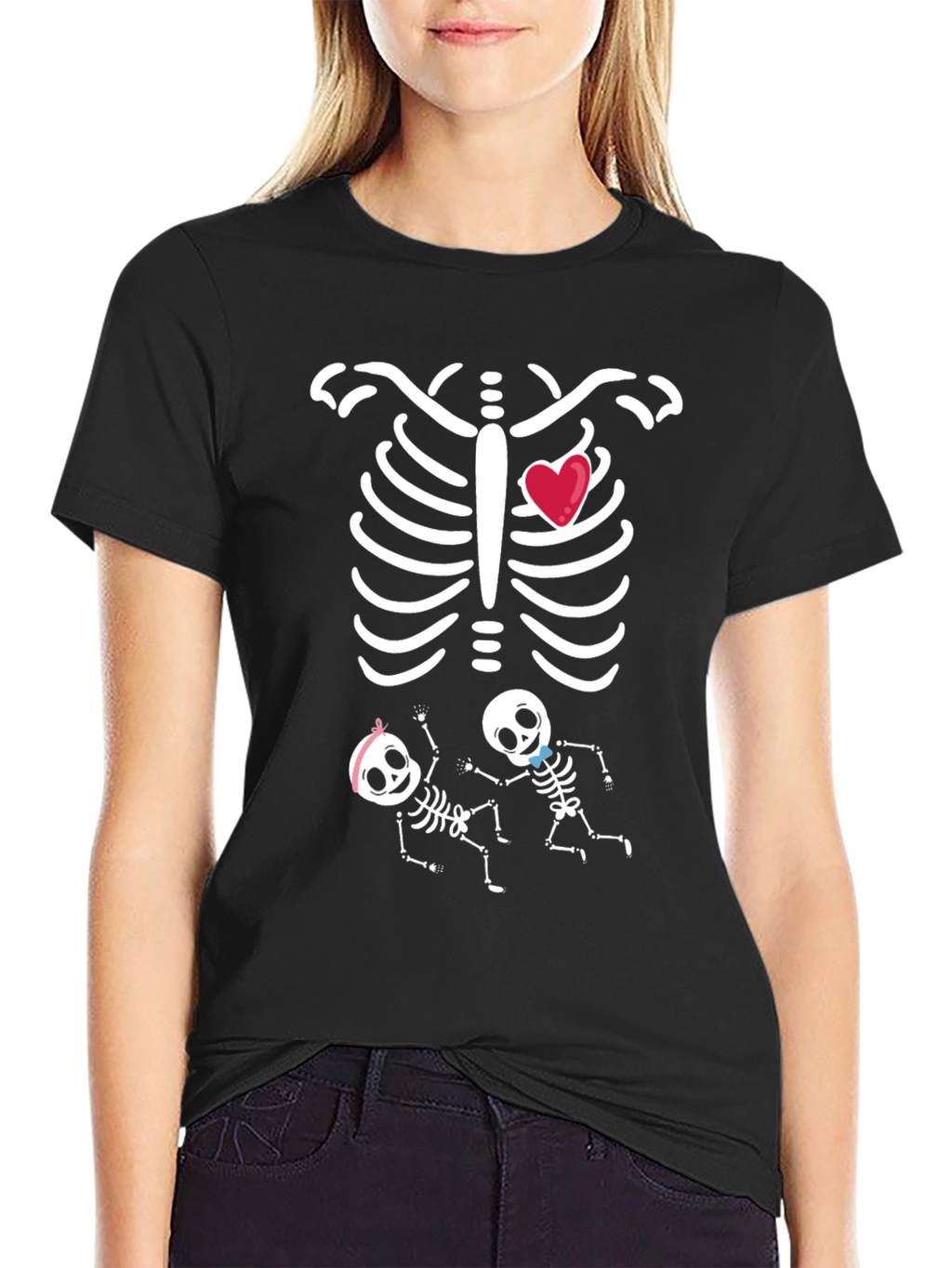 Funny Twin Skeleton Pregnancy T-Shirt