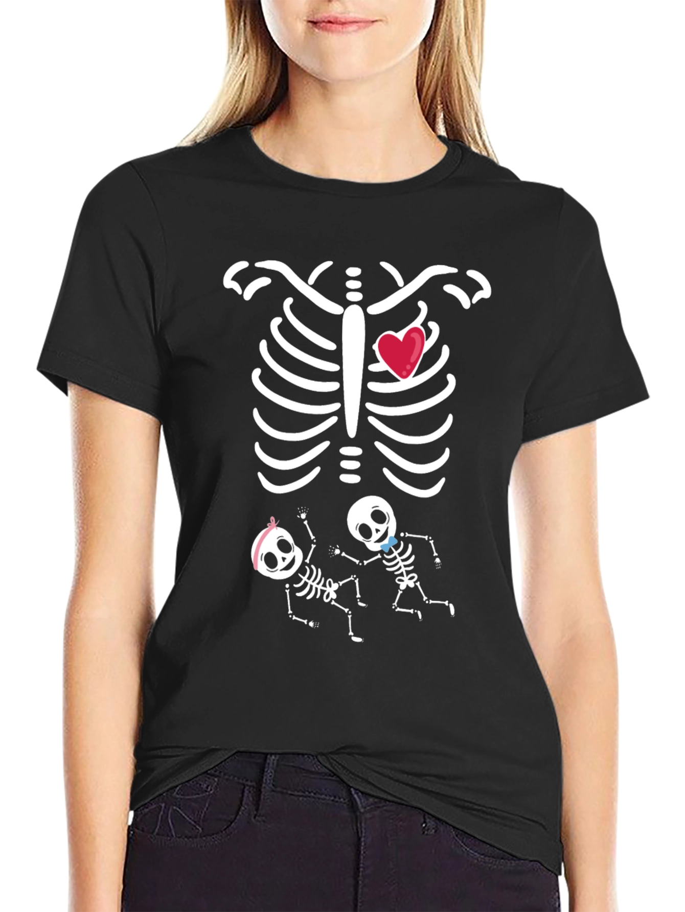 Funny Twin Skeleton Pregnancy T-Shirt