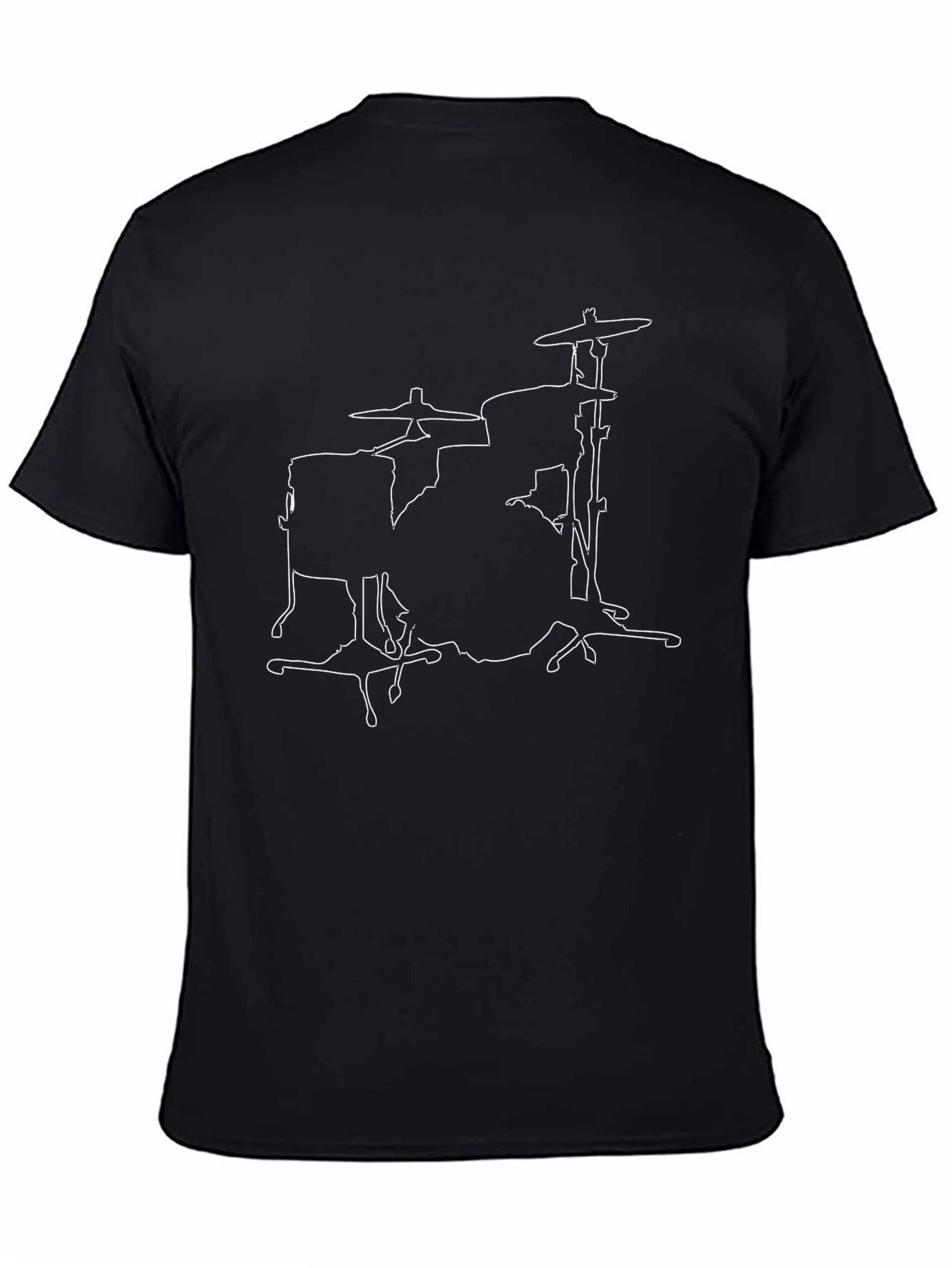 Drum Kit Outline Black T-Shirt - Music Lover Tee