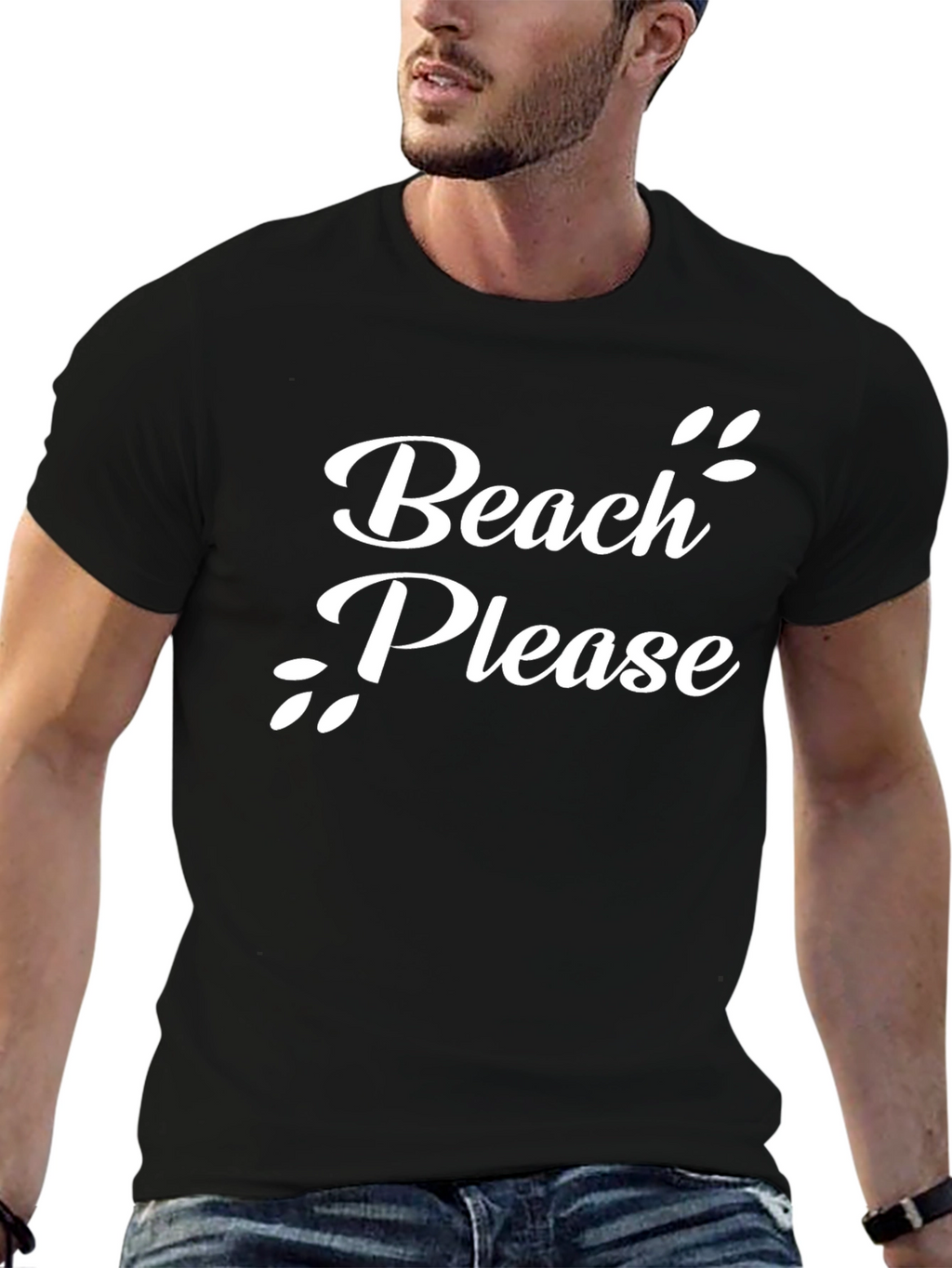 Beach Please Black Graphic T-Shirt