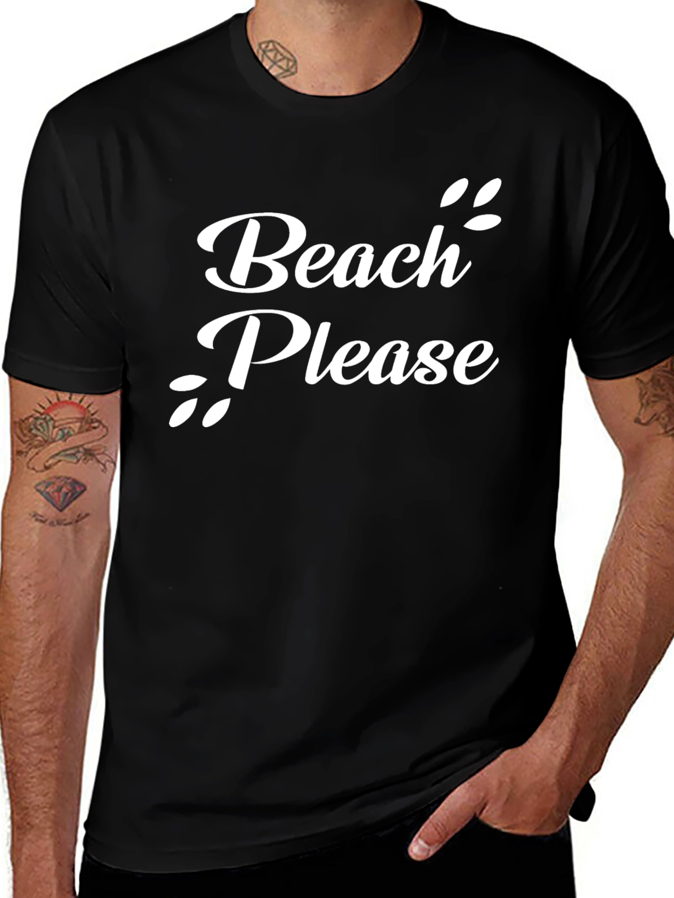 Beach Please Black Graphic T-Shirt
