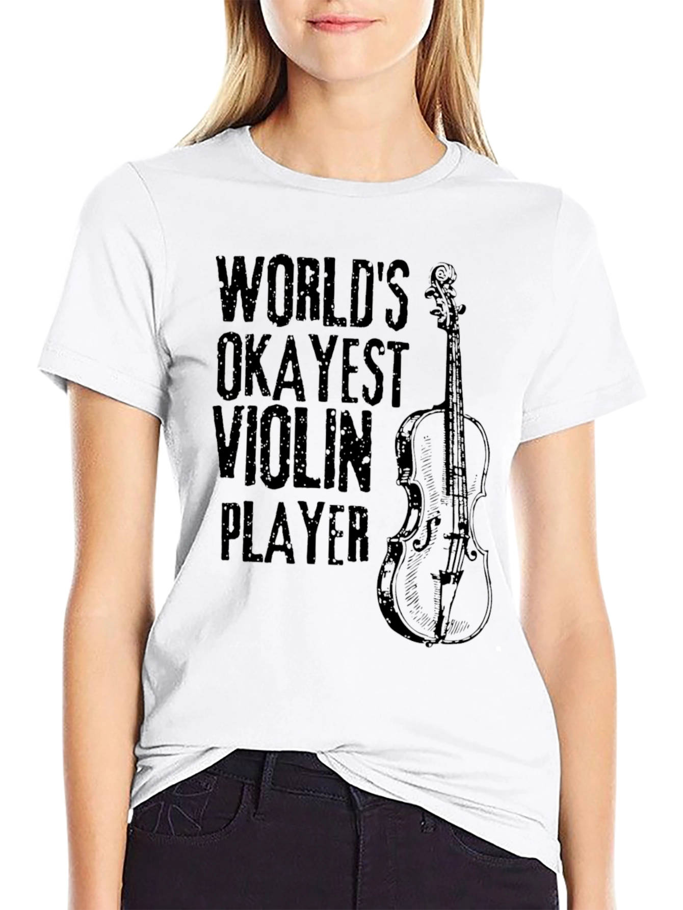 Worlds Okayest Violin Player Black Graphic Tee