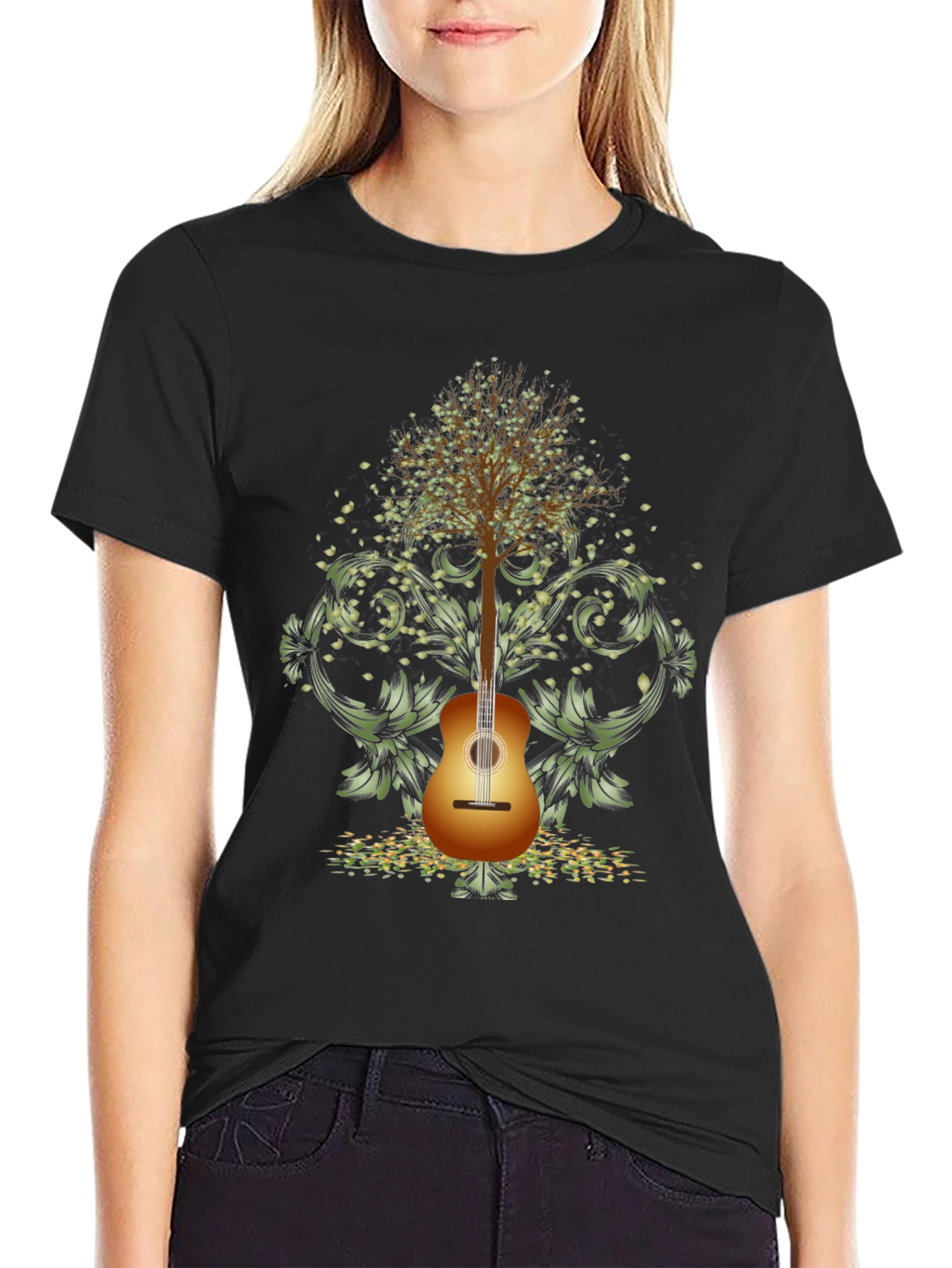 Guitar Tree Mens Black T-Shirt