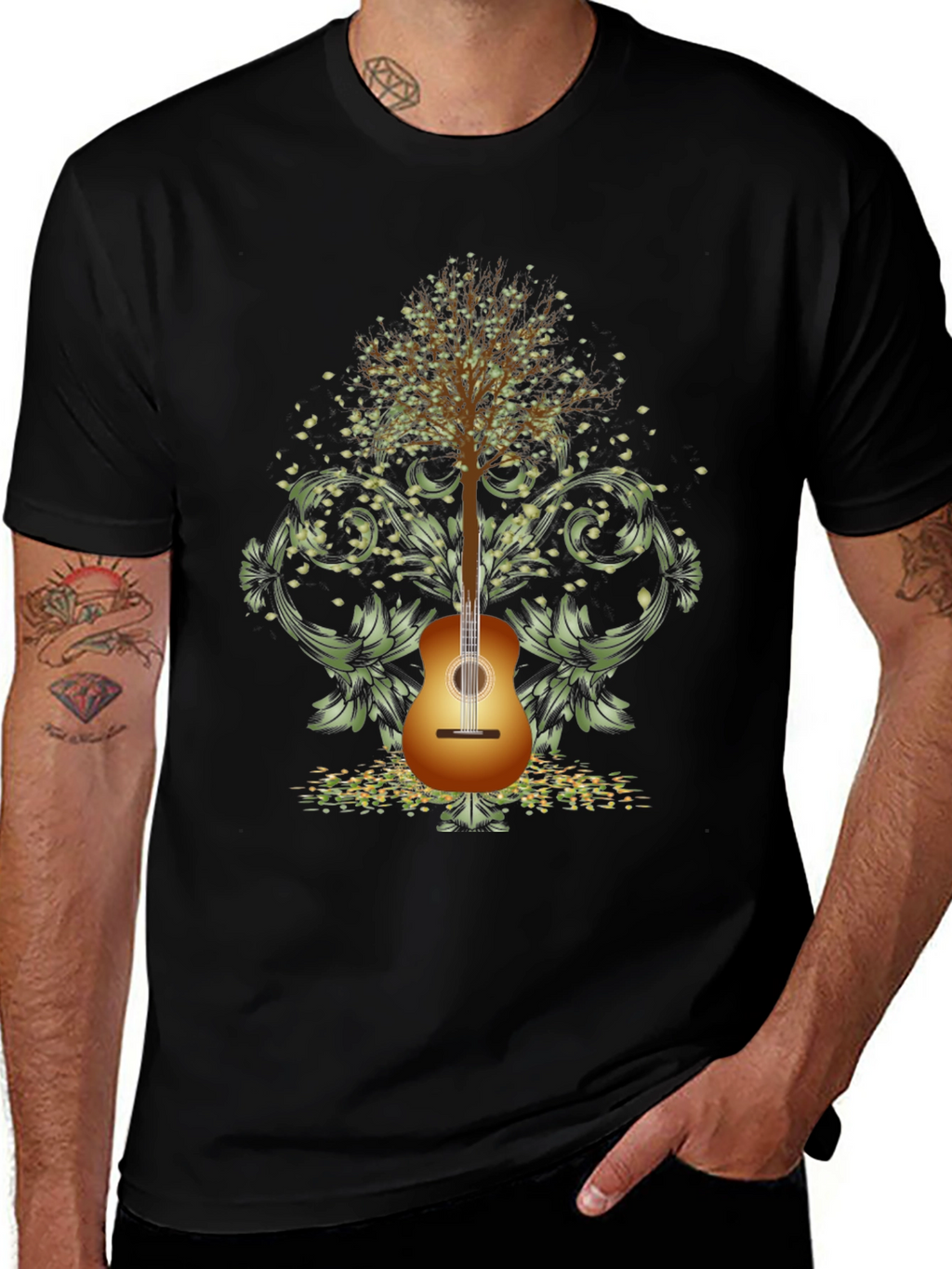 Guitar Tree Mens Black T-Shirt