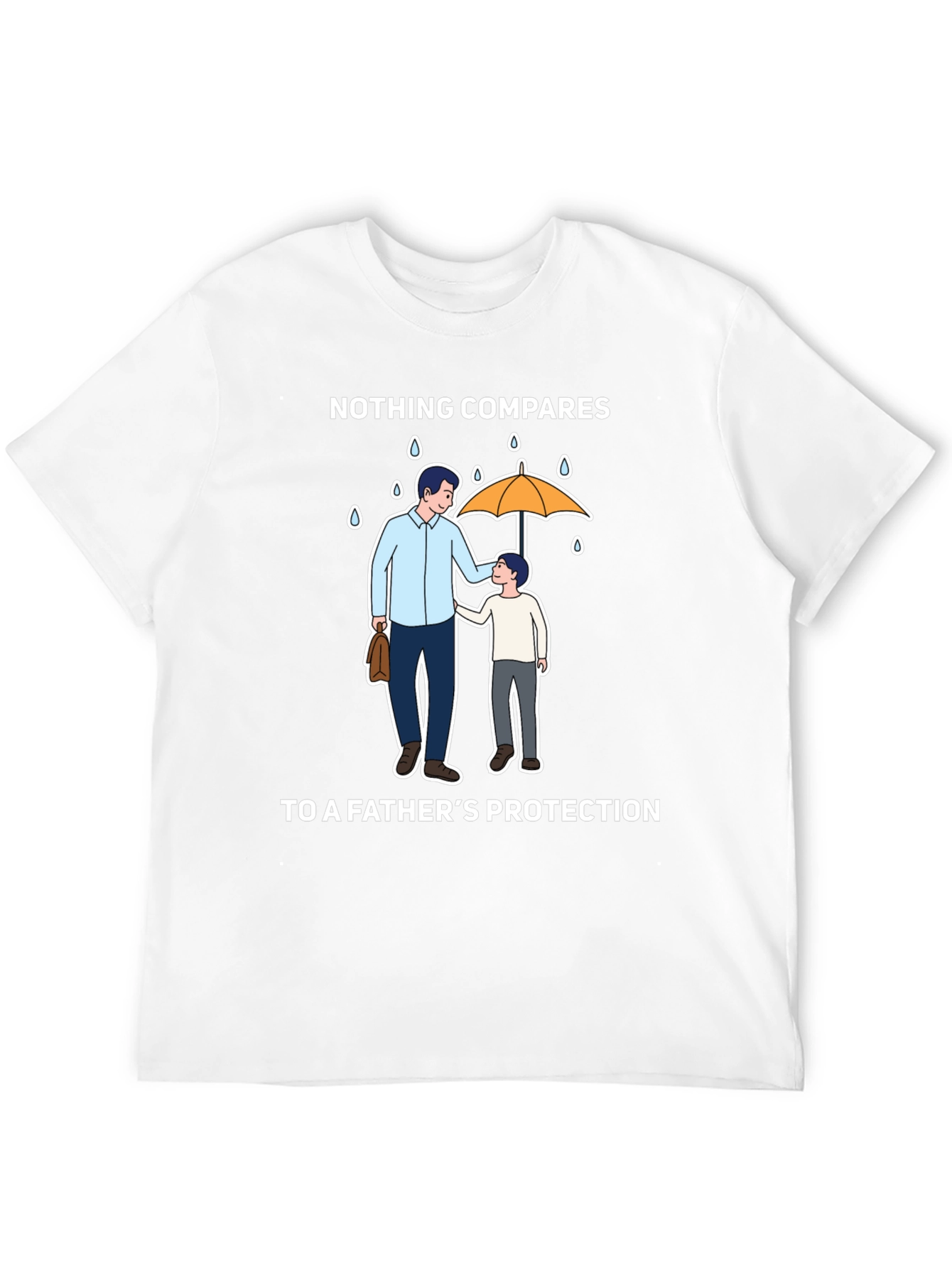 Fathers Protection T-Shirt - Dad & Son Under Umbrella