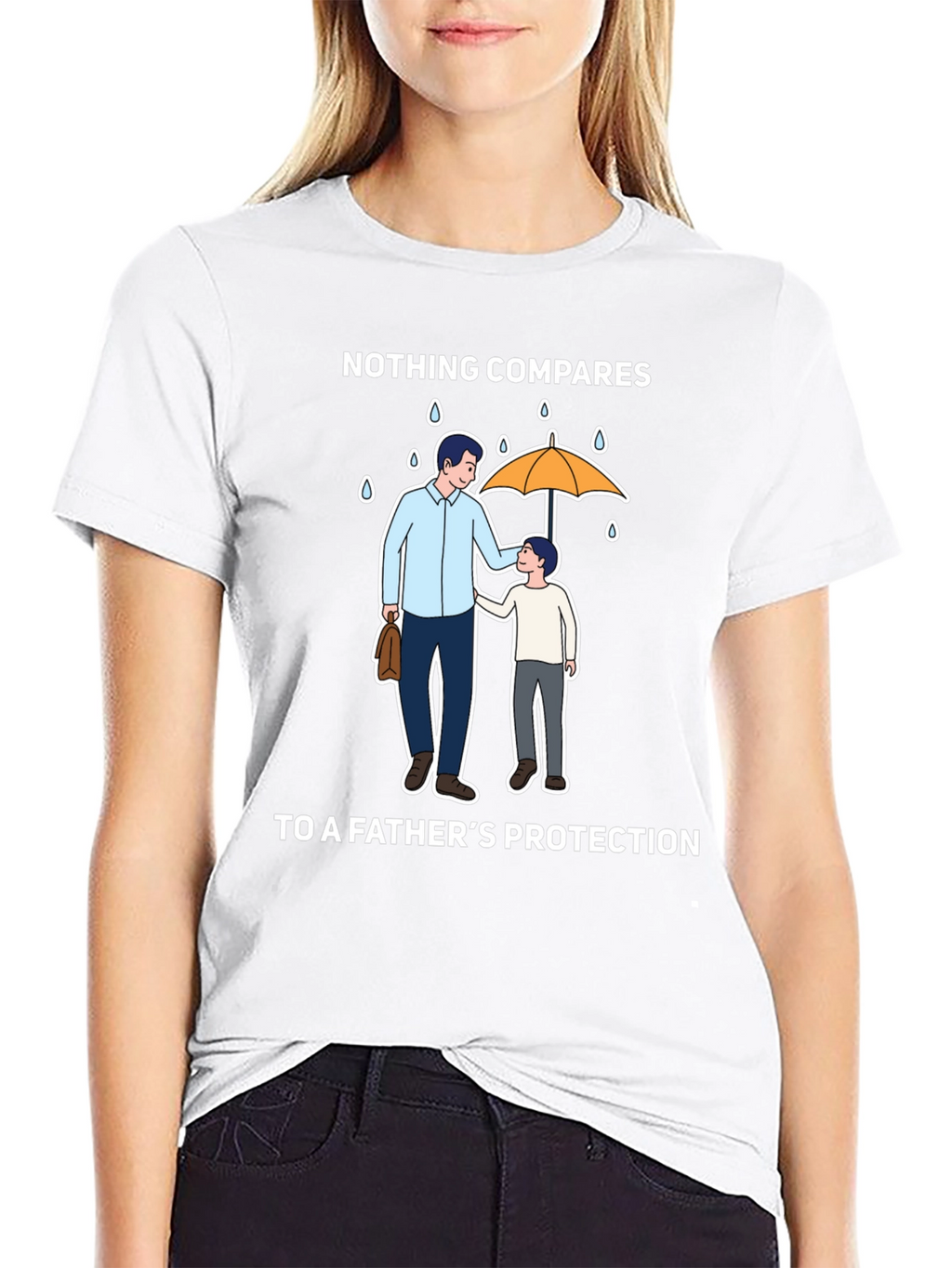 Fathers Protection T-Shirt - Dad & Son Under Umbrella