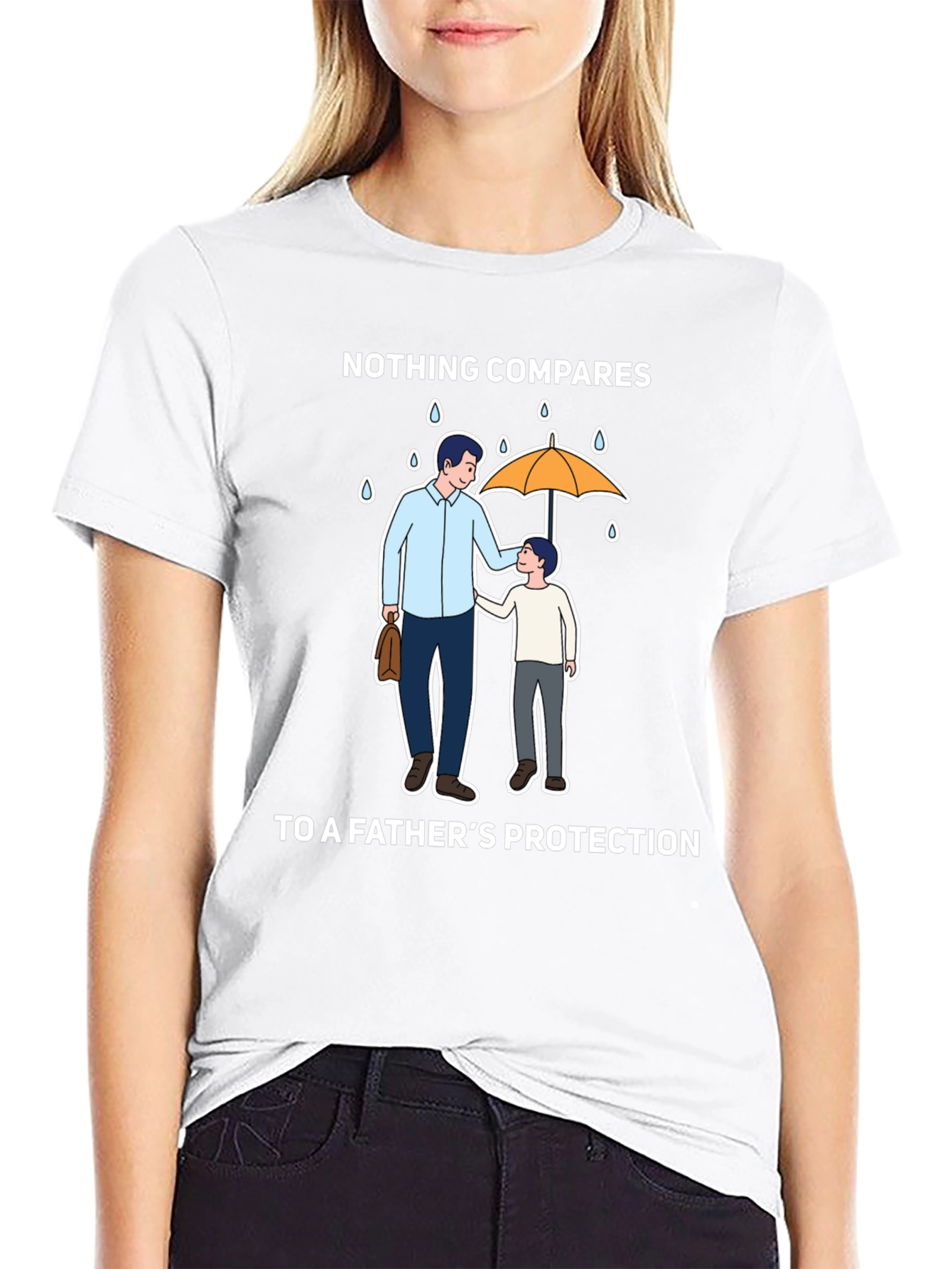 Fathers Protection T-Shirt - Dad & Son Under Umbrella