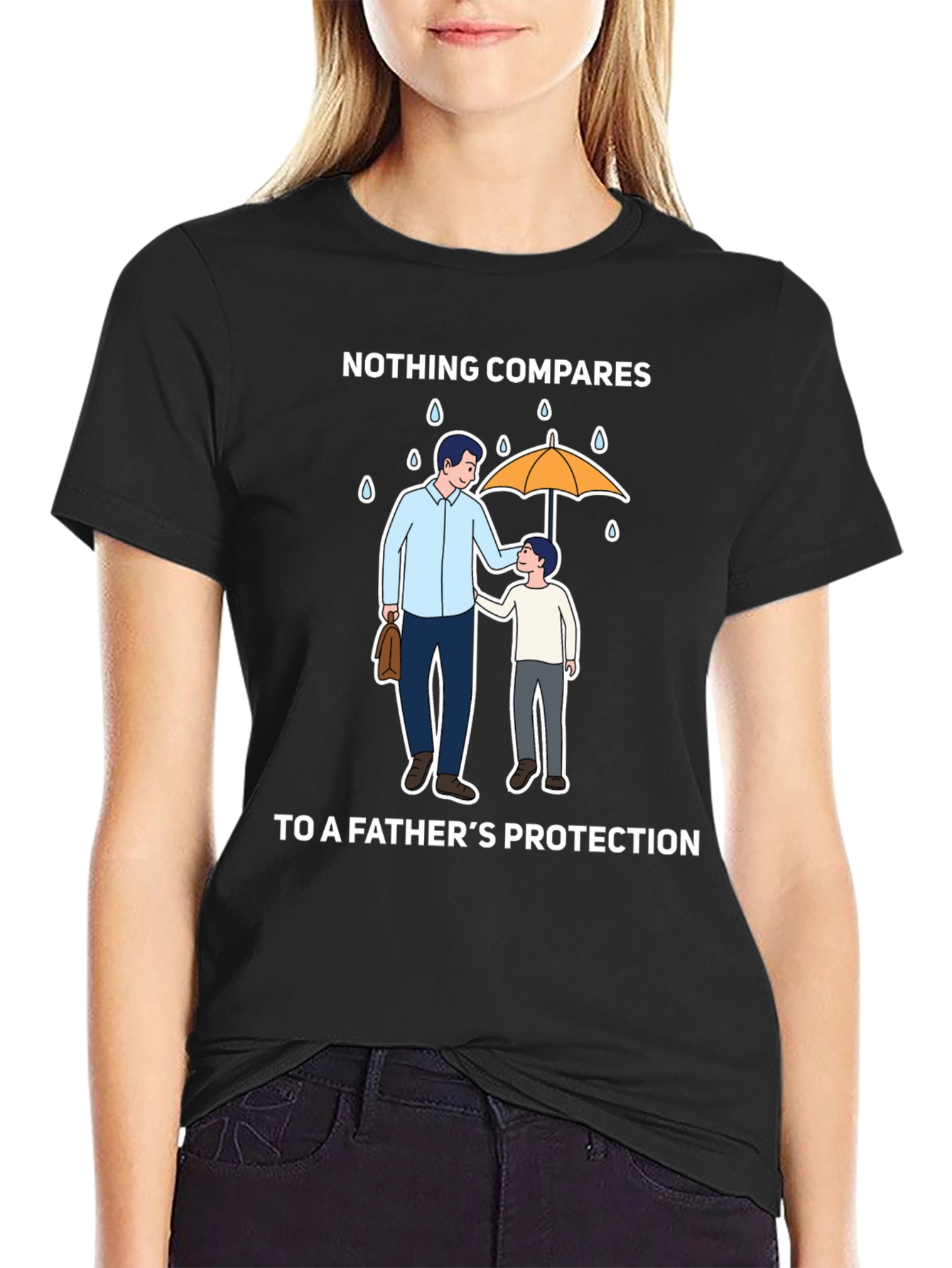 Fathers Protection T-Shirt - Dad & Son Under Umbrella
