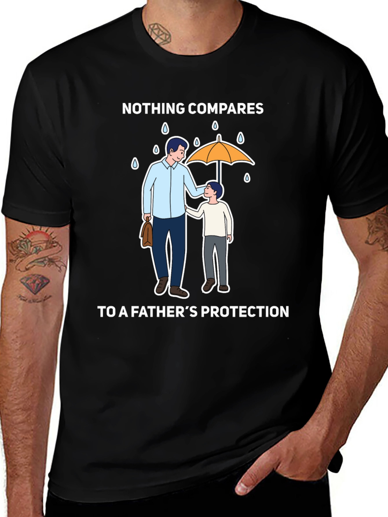 Fathers Protection T-Shirt - Dad & Son Under Umbrella