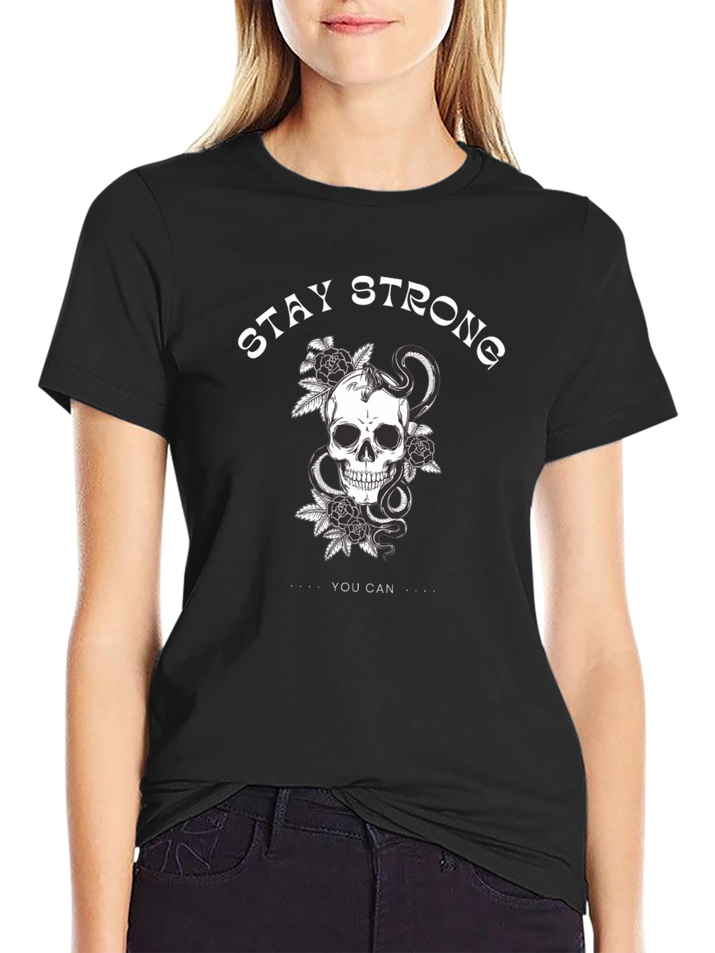 Stay Strong Skull Graphic Black T-Shirt