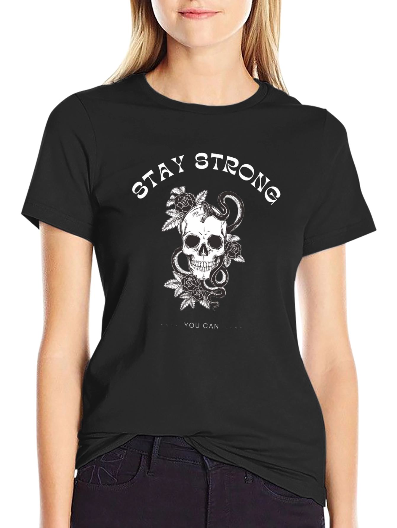 Stay Strong Skull Graphic Black T-Shirt
