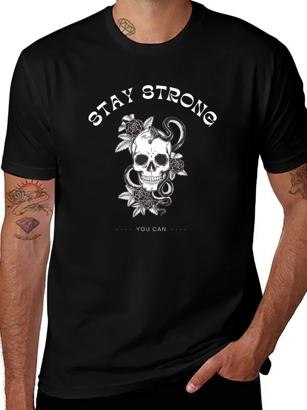 Stay Strong Skull Graphic Black T-Shirt