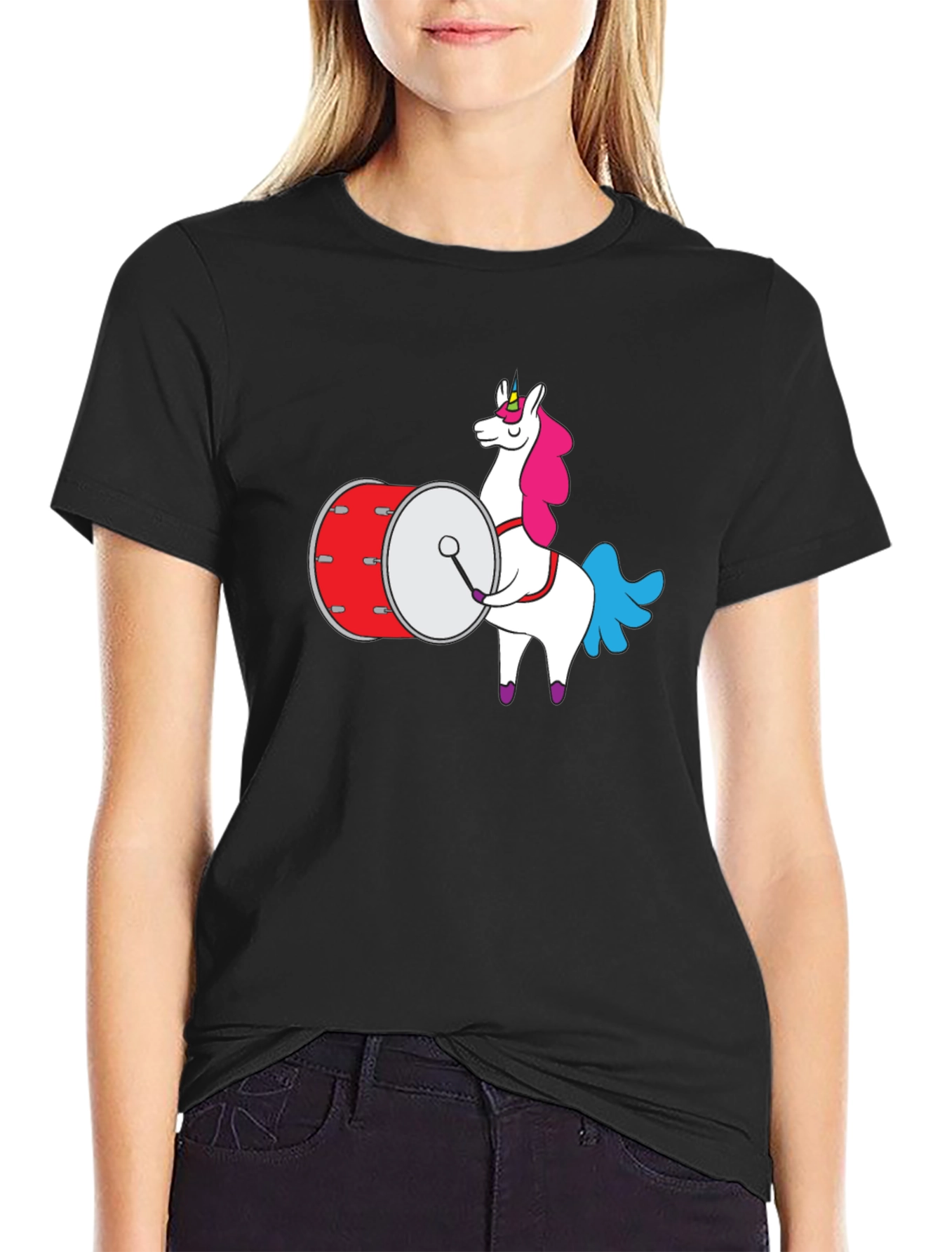 Unicorn Drummer T-Shirt - Black Graphic Tee