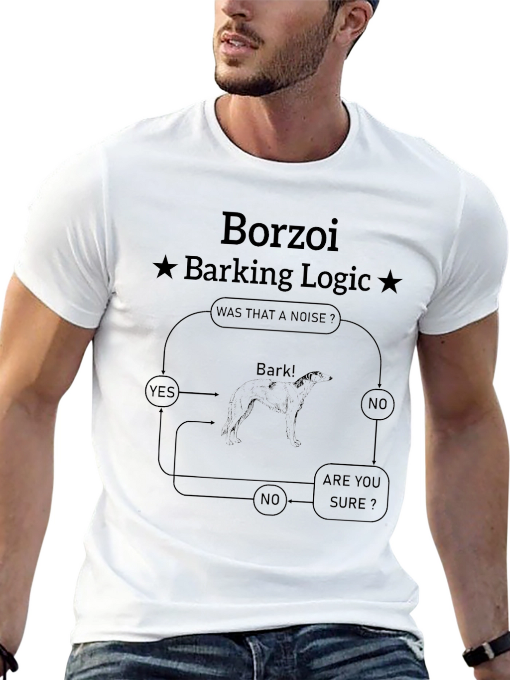 Borzoi Barking Logic Black T-Shirt