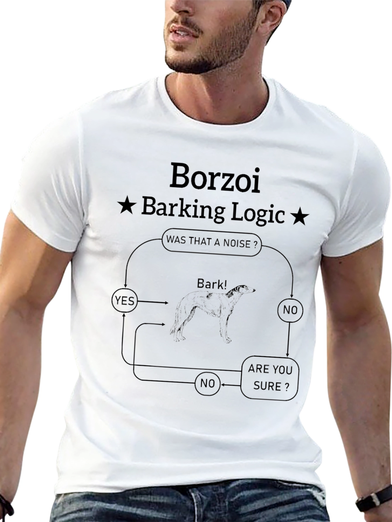 Borzoi Barking Logic Black T-Shirt