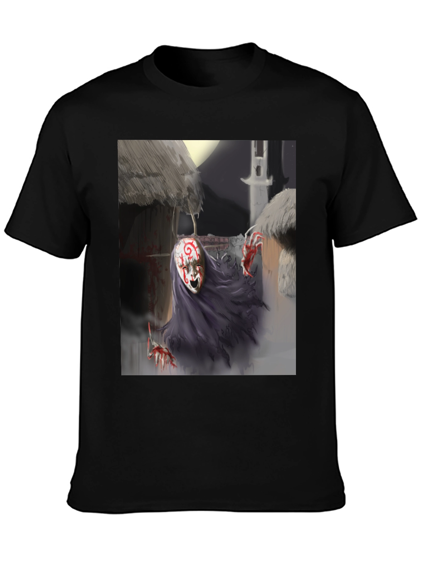 Masked Horror Tee - Dark Fantasy Graphic T-Shirt