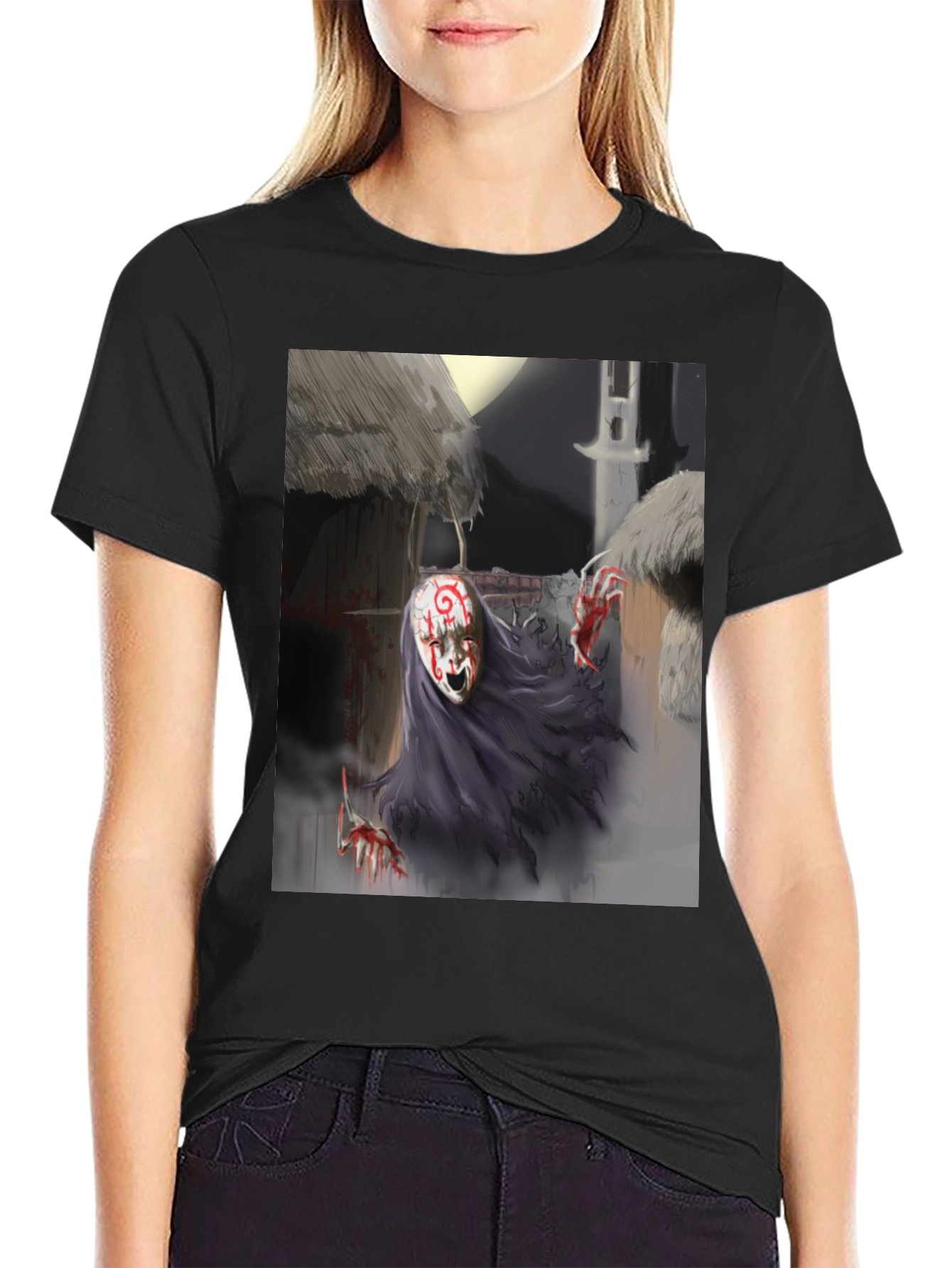 Masked Horror Tee - Dark Fantasy Graphic T-Shirt