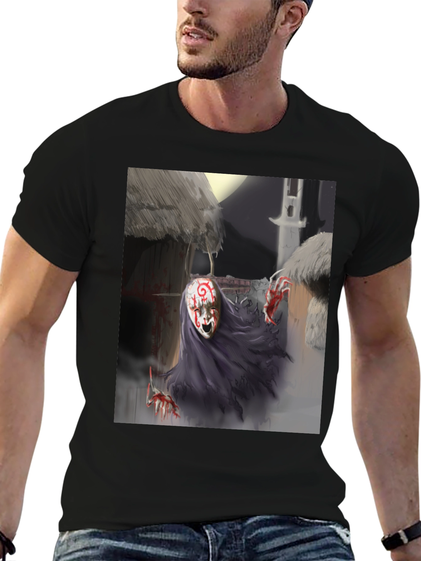 Masked Horror Tee - Dark Fantasy Graphic T-Shirt
