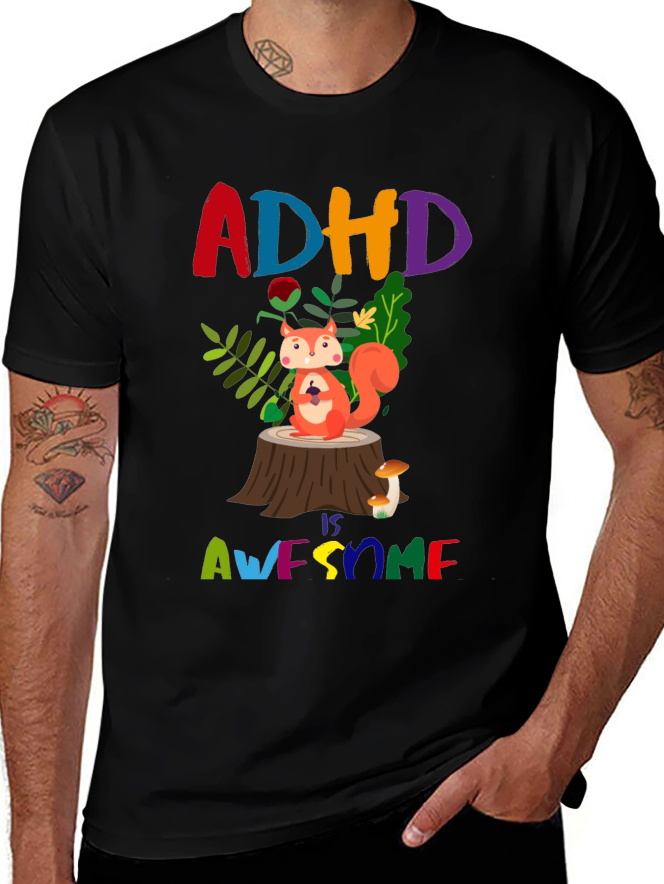 ADHD is Awesome T-Shirt - Colorful Squirrel Design