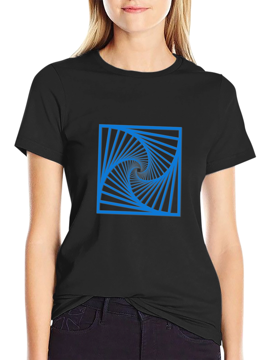 Geometric Spiral Design Black T-Shirt