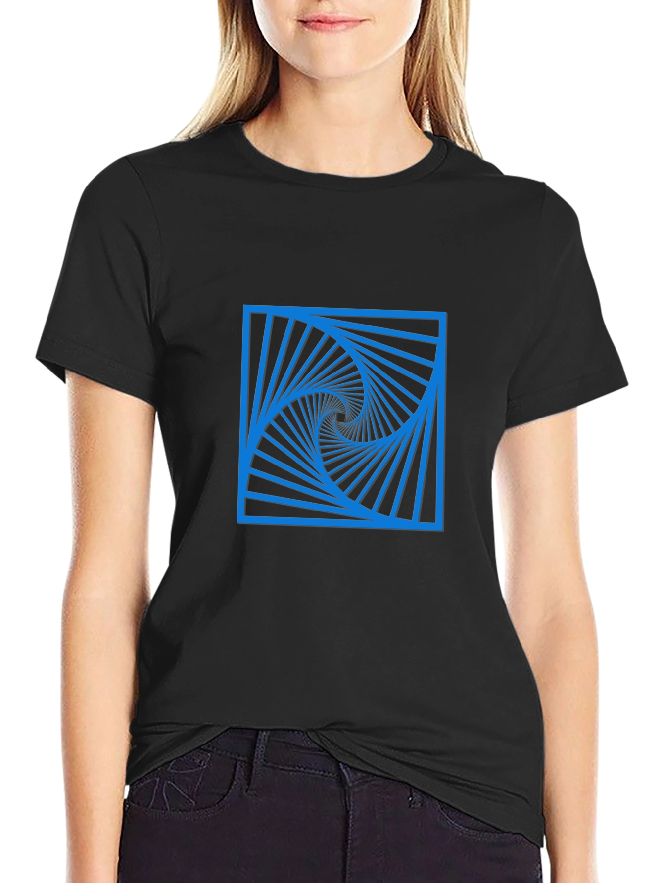Geometric Spiral Design Black T-Shirt