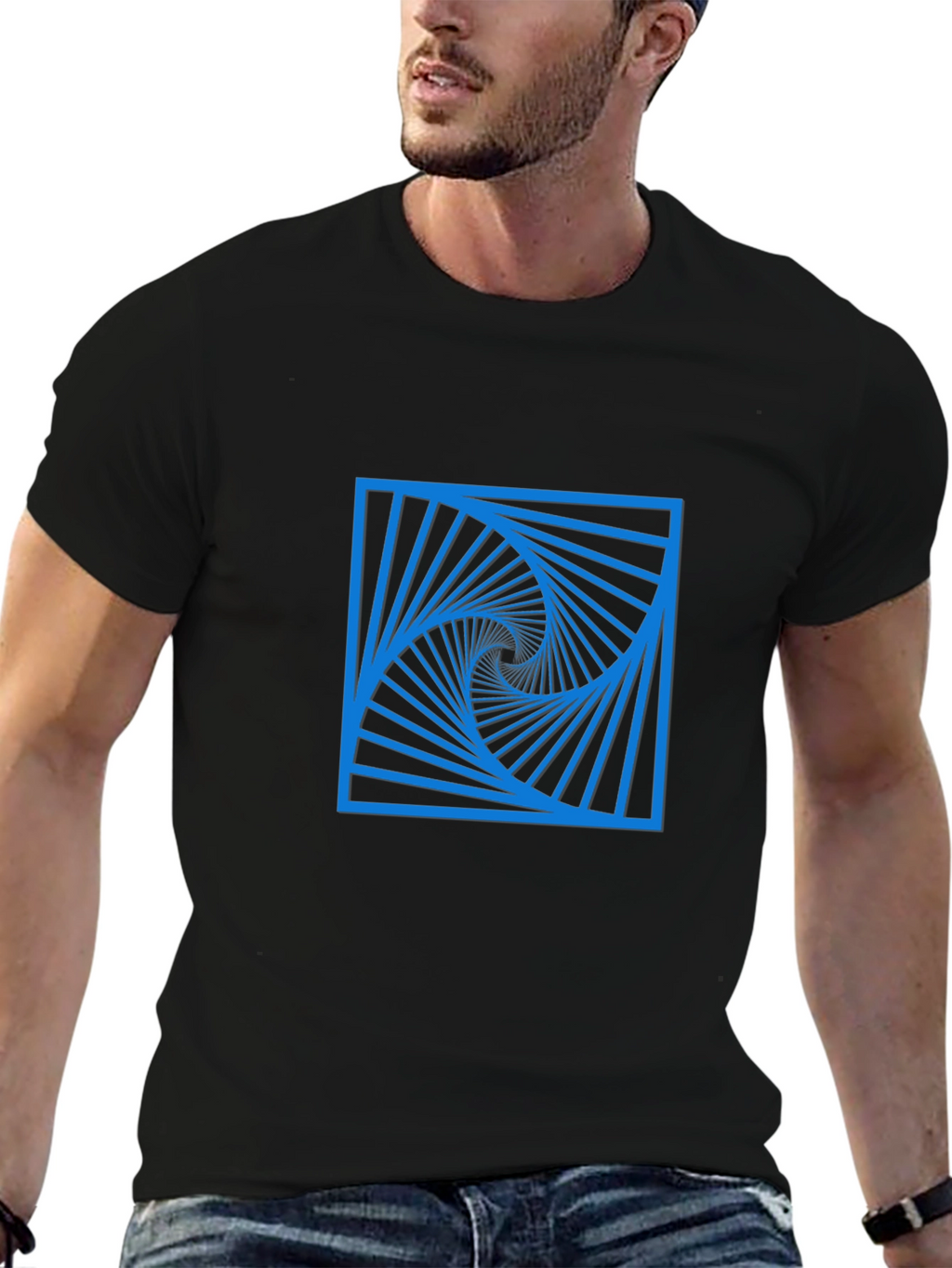 Geometric Spiral Design Black T-Shirt